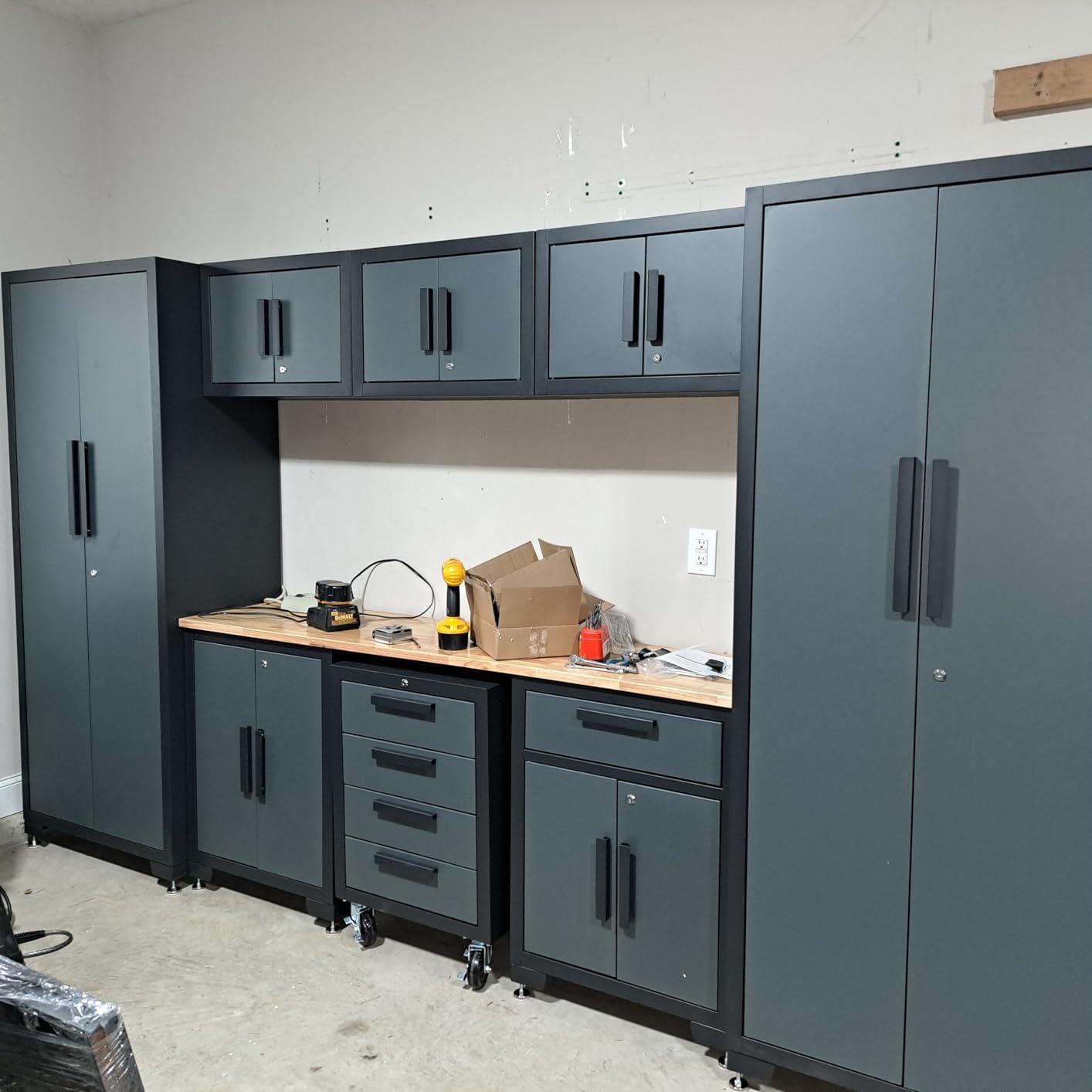 Torin Garage Storage Cabinets System, 8-Pcs Workshop Cabinet Set in Black, Included Steel Cabinets Drawers Rolling Chest and Pegboard, Locked customer photo 1