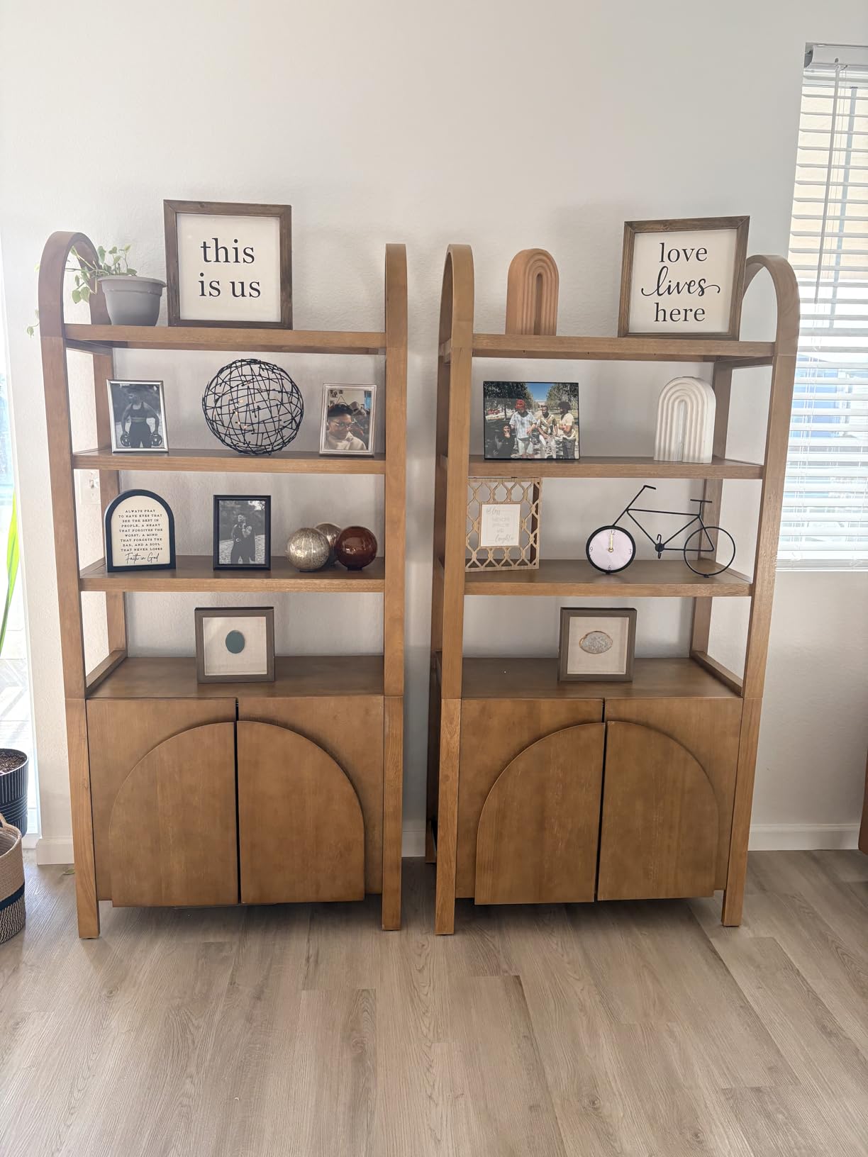 Nathan James Iris 3 Tier Bookshelf, Arched Bookcase Cabinet, Solid Wood Bookcase with Cabinet Base, Boho Bookshelf in Unbrushed Light Brown Finish customer photo 1