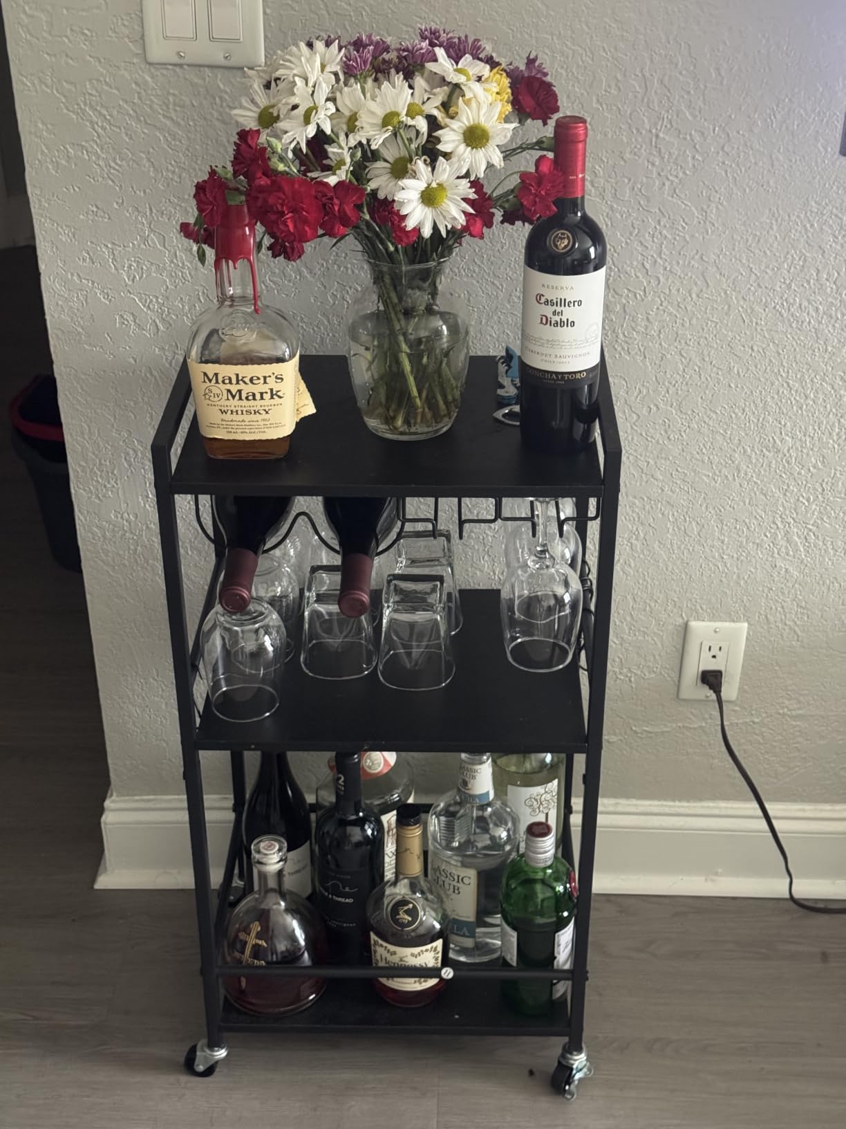 TUTOTAK Bar Cart, Home Bar Serving Cart with 3-Tier Shelf, Drink Cart with Wine Rack, Glass Holder, Rolling bar carts for the Home, Living Room, Brown BC01BB035 customer photo 1