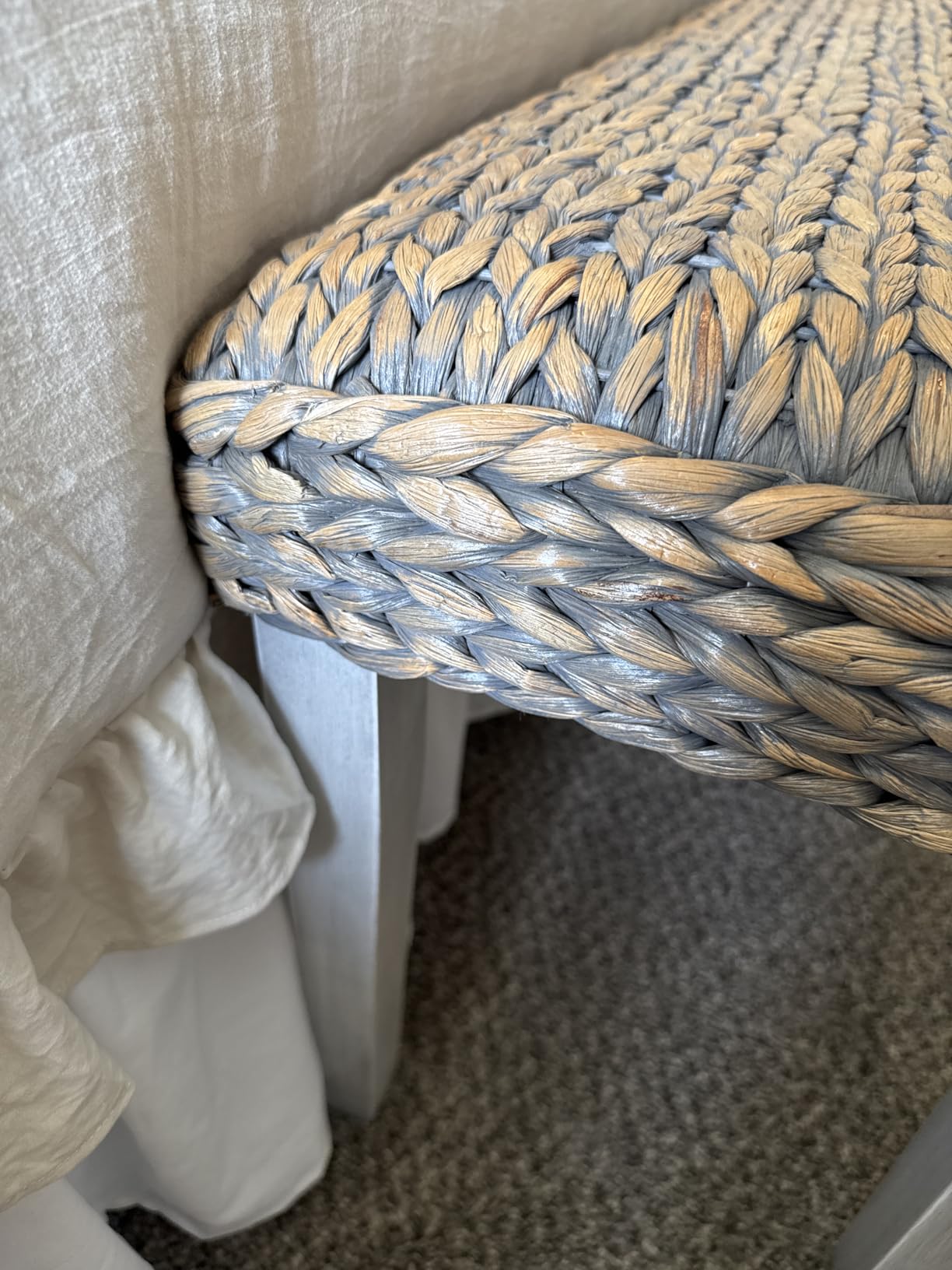 Solid Wood Acacia Indoor Bench with Natural Woven Seat, 47 Inch Wood Bench for Living Room or Entryway Bench, Bedroom End of Bed Bench or Dining Benches, Window Bench (Fishbone, Water Hyacinth) customer photo 2