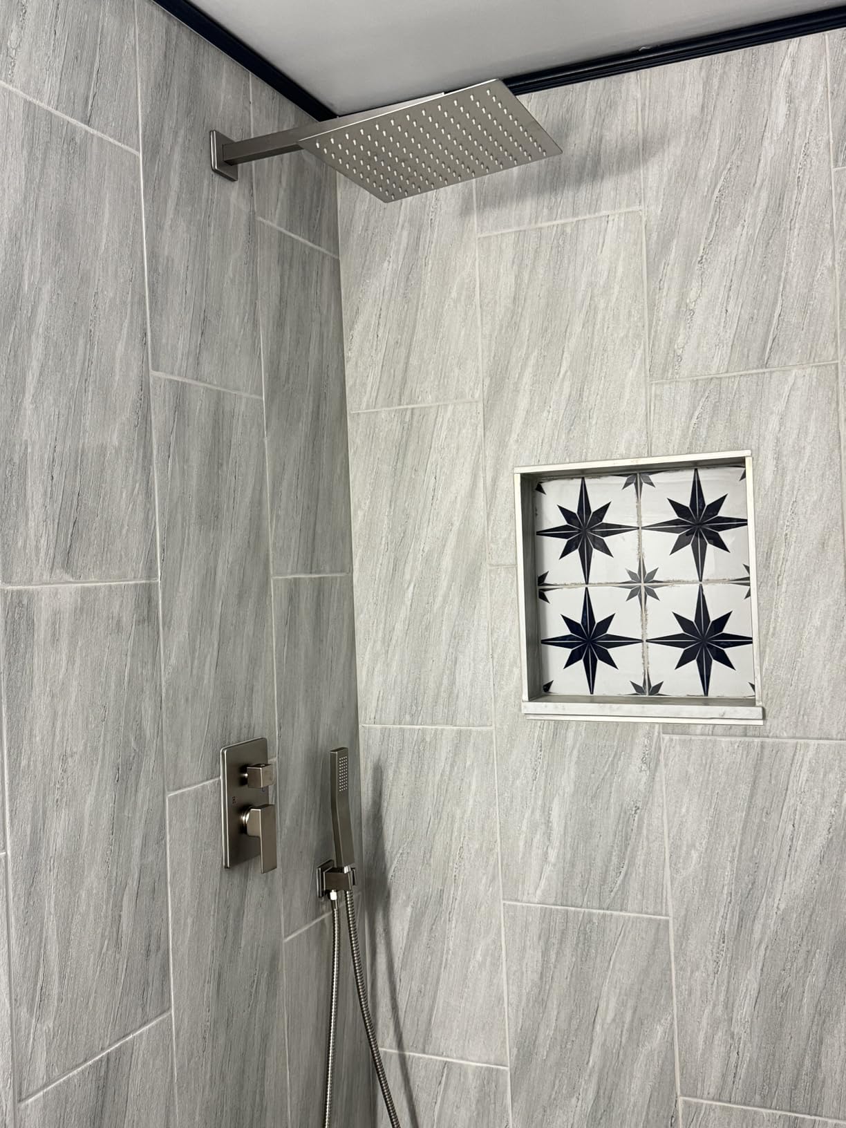Aolemi Shower Faucet Set Rain Shower System with Handheld Spray Bathroom Shower Combo Rough-in Valve and Shower Trim Kit Included Matte Black 8 Inch Wall Mount Shower Head customer photo 2