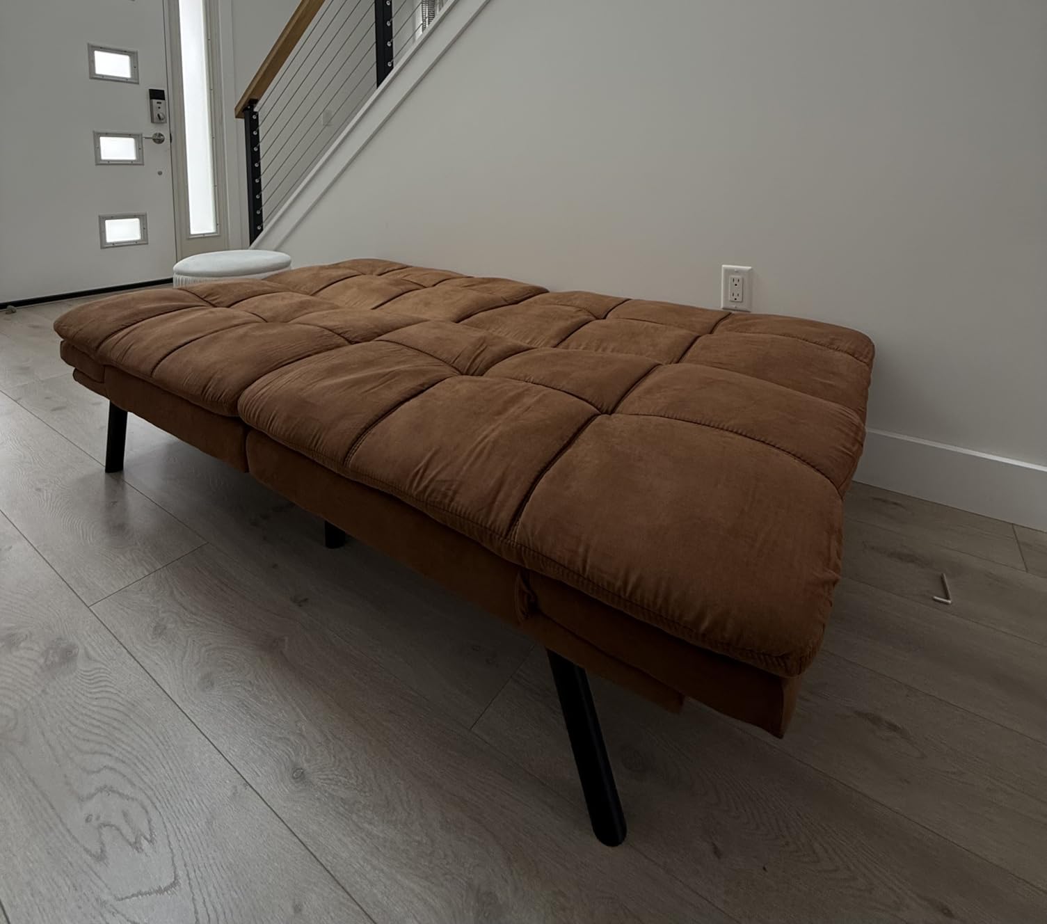 Amazon Basics Futon Sofa Bed, Convertible Memory Foam Sofa Couch with Adjustable Positions for Small Living Room, Office, Apartment, Dark Grey Linen Fabric customer photo 2