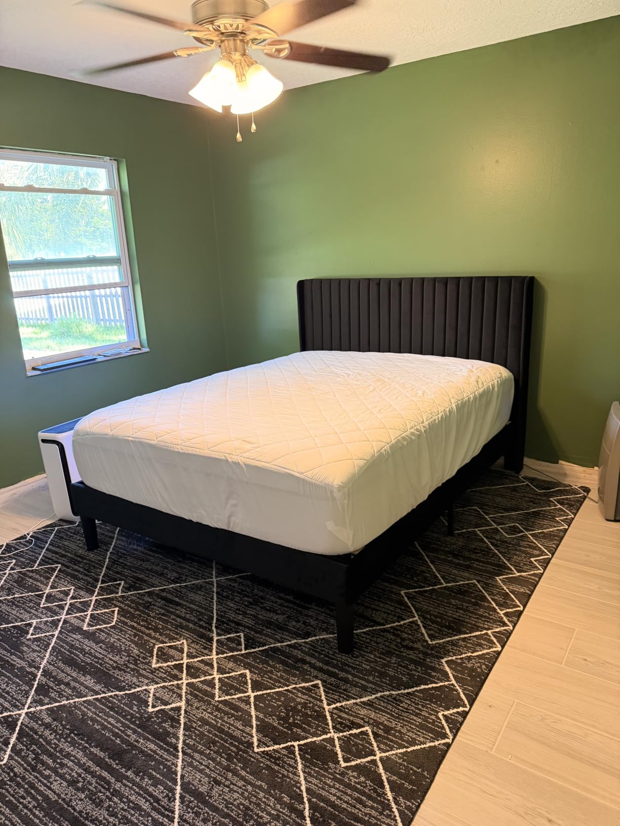 SHA CERLIN Queen Size Velvet Bed Frame with Vertical Channel Tufted Wingback Headboard, Upholstered Platform Bed with Wood Slats, No Box Spring Needed, Easy Assembly, Grey customer photo 1