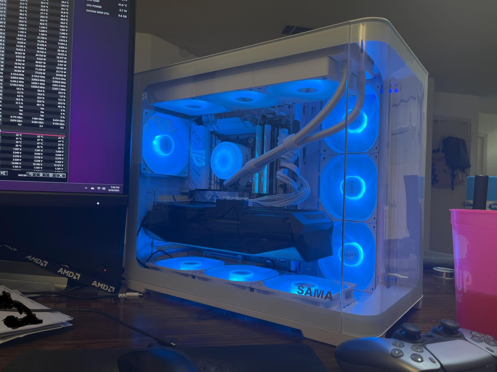 SAMA V60 Mid Tower PC Case, Curved Tempered Glass Panel, 7×120mm ARGB PWM Fans with Fan Hub, USB Type-C, High Airflow ATX PC Case for Case PC Gaming, Back-Connect Ready, 360mm AIO Support - Black customer photo 1
