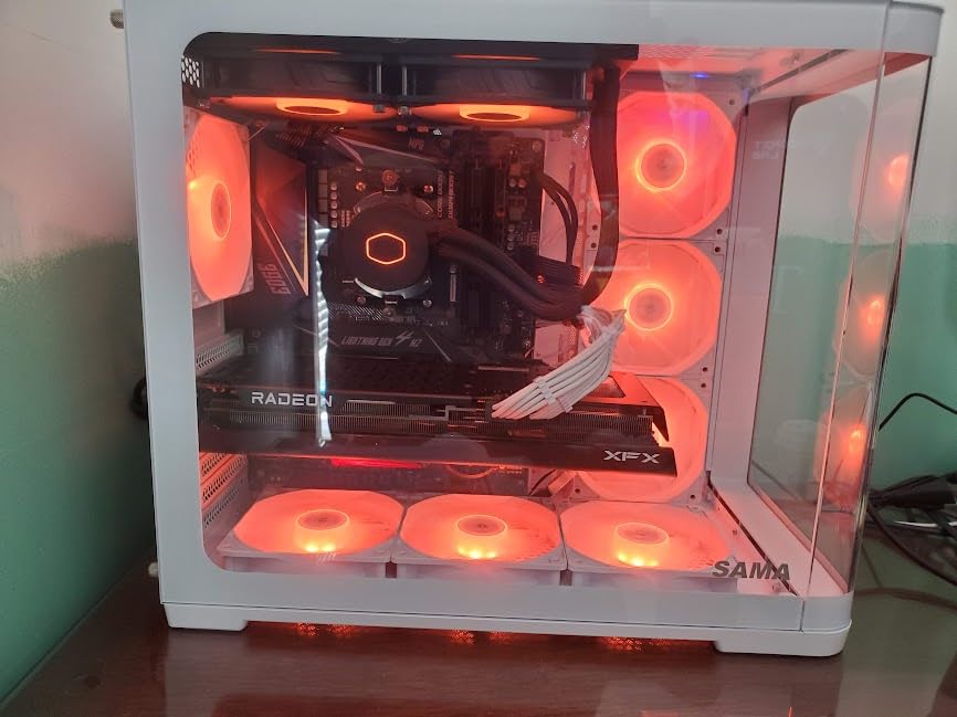 SAMA V60 Mid Tower PC Case, Curved Tempered Glass Panel, 7×120mm ARGB PWM Fans with Fan Hub, USB Type-C, High Airflow ATX PC Case for Case PC Gaming, Back-Connect Ready, 360mm AIO Support - Black customer photo 2