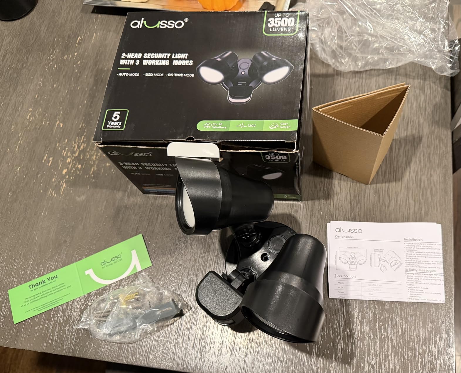 ALUSSO Motion Sensor Outdoor Lights, 30W 3500LM Flood Lights Outdoor 120V, 3 Modes (Dusk to Dawn/Auto/On Time), 3CCT 3000K/4000K/6500K Waterproof Hardwired Security Light ETL Listed for Porch customer photo 1