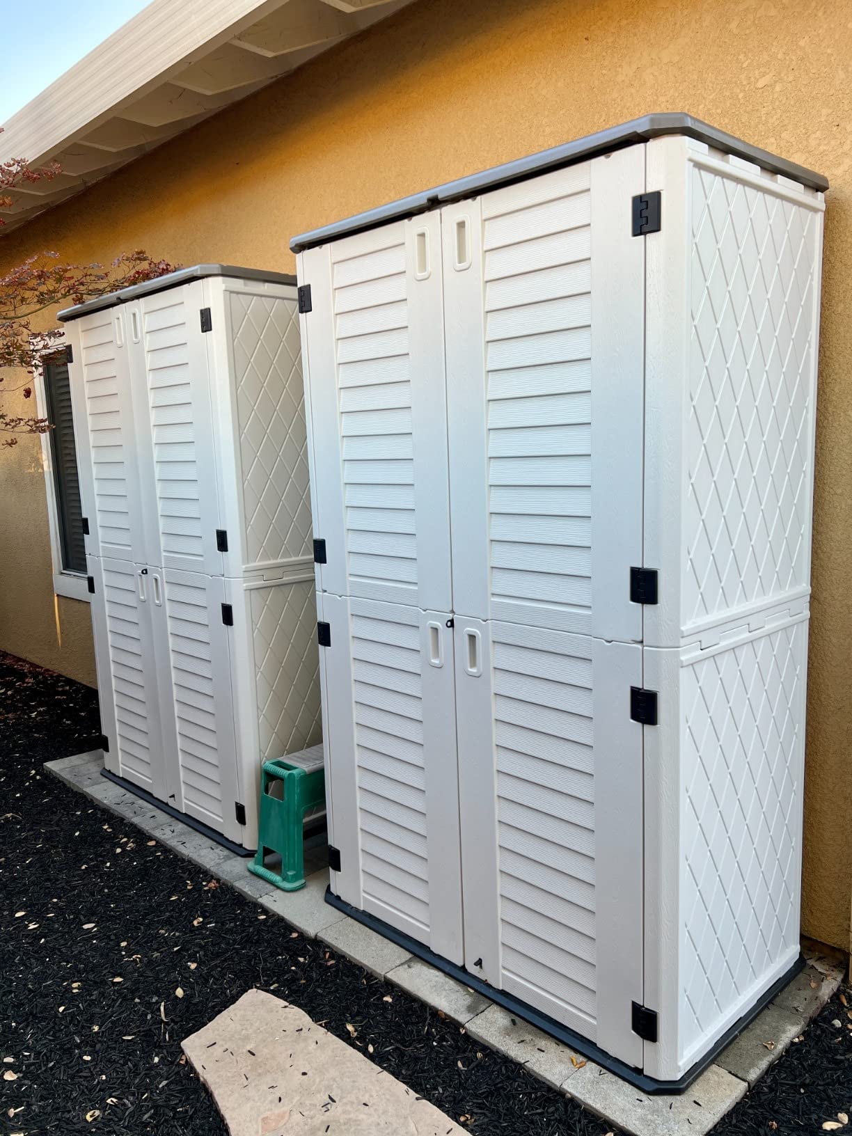 KINYING Outdoor Storage Cabinet Waterproof, 57 Cu.ft Resin Vertical Outdoor Storage Shed for Patio Furniture, Garden Tools, Pool Accessories, Mower Storage (Brown) customer photo 2