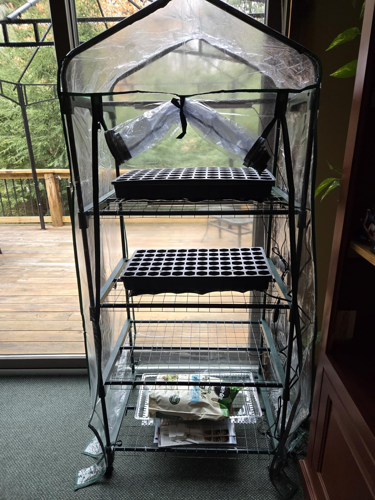 PYY Mini Indoor Greenhouse with Grow Light - Small Portable Outdoor Plant Green House Cabinet with Wheels, Thermometer, PE Tent Cover, 4 Dimmable 3 Color 2FT 36W LED Kit, 4 Tier Gardening Shelves customer photo 1