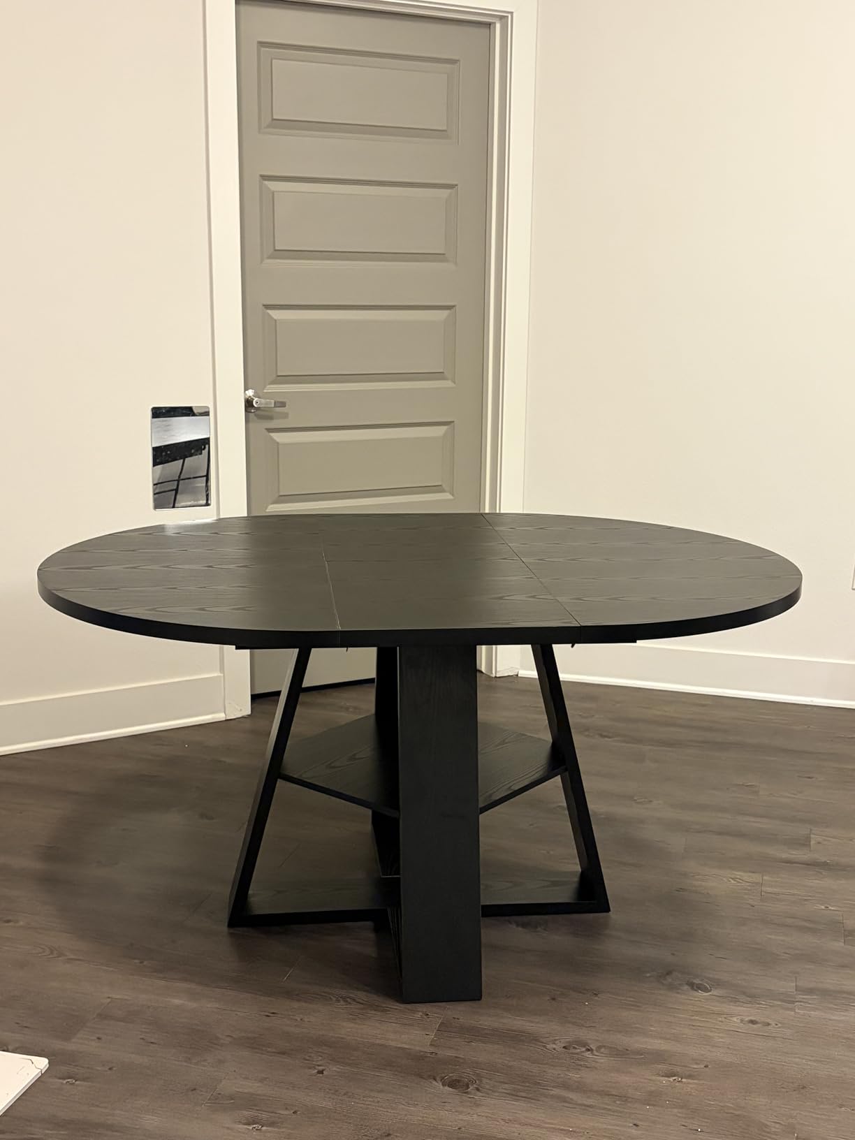 43.3in-59in Extendable Round Dining Table for 4-8, Modern Kitchen Oval Dining Table with Removable Leaves Space Saving, Wood Base with Storage Shelf for Kitchen Living Room (Black) customer photo 2