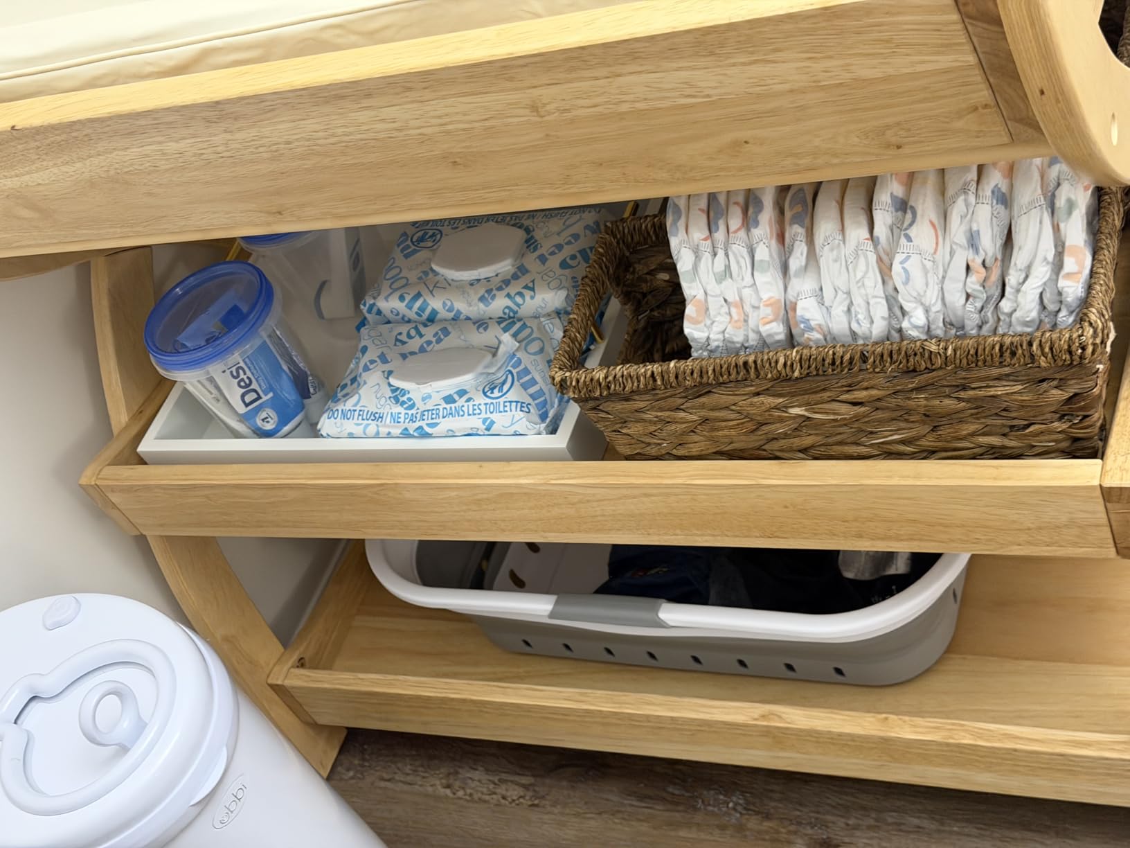 Comfy Cubs Baby Changing Table - Sturdy Wood Construction, Two Open Shelves, Natural Wood customer photo 1