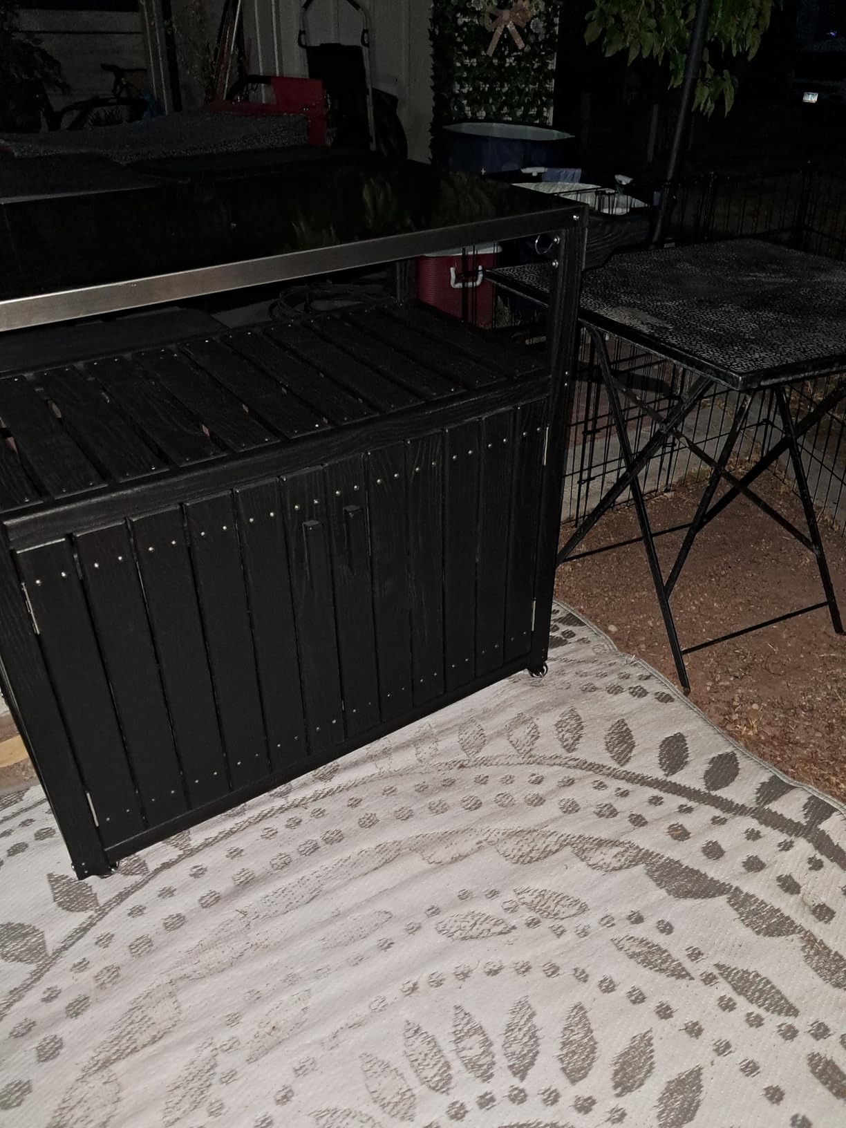 Outsunny Outdoor Bar Cart with Storage Cabinet, Stainless Steel Top Kitchen Island on Wheels, HDPE Outdoor Bar Table, Movable Patio Beverage Food Prep Table for BBQ Picnic, Black customer photo 1