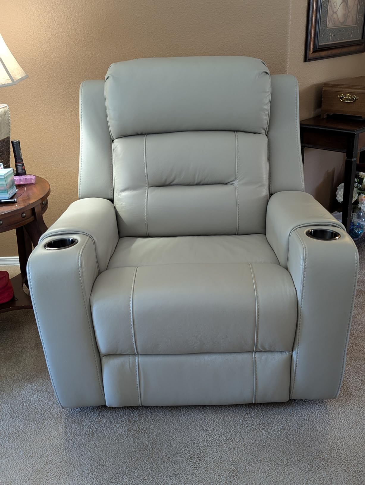 Watson & Whitely Genuine Leather Power Recliner Chairs for Adults, Lay Flat Recliner with Power Headrest, USB Ports and Cup Holders, Electric Reclining Sofa for Living Room, Bedroom, Saddle Brown customer photo 2