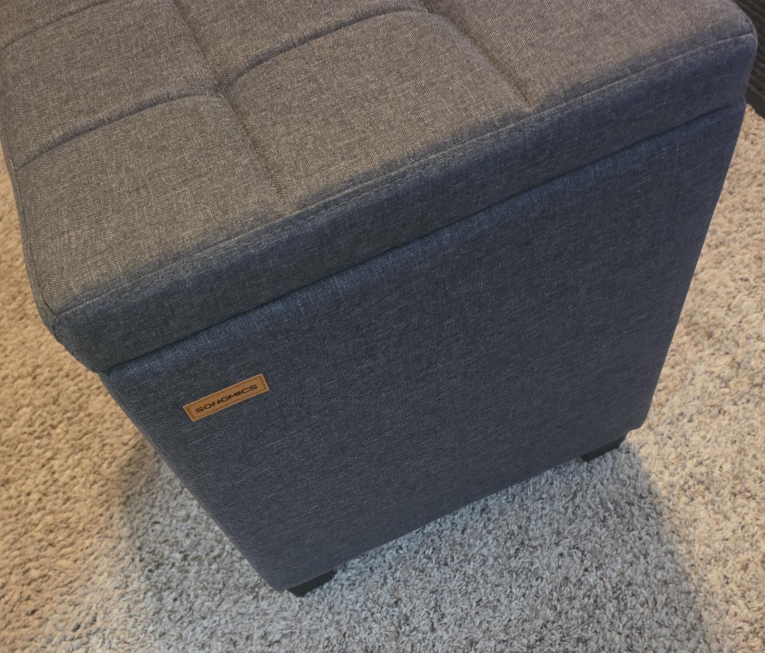 SONGMICS Round Ottoman, Ottoman with Storage, 17.7 x 17.7 x 17.5 Inches, Foot Rest with Legs, Linen-Look Fabric, Load up to 330 lb, for Living Room, Bedroom, Light Beige ULOM011W01 customer photo 1