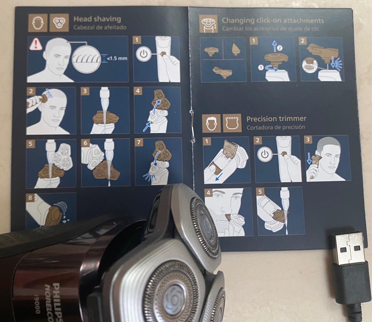 Philips Norelco Shaver i9000, Wet & Dry Electric Shaver, Ink Black, SenseIQ Technology, Triple Lift & Cut System, 360 Rotating Dual SteelPrecision Blades, Nose Trimmer, X9000/90 customer photo 2