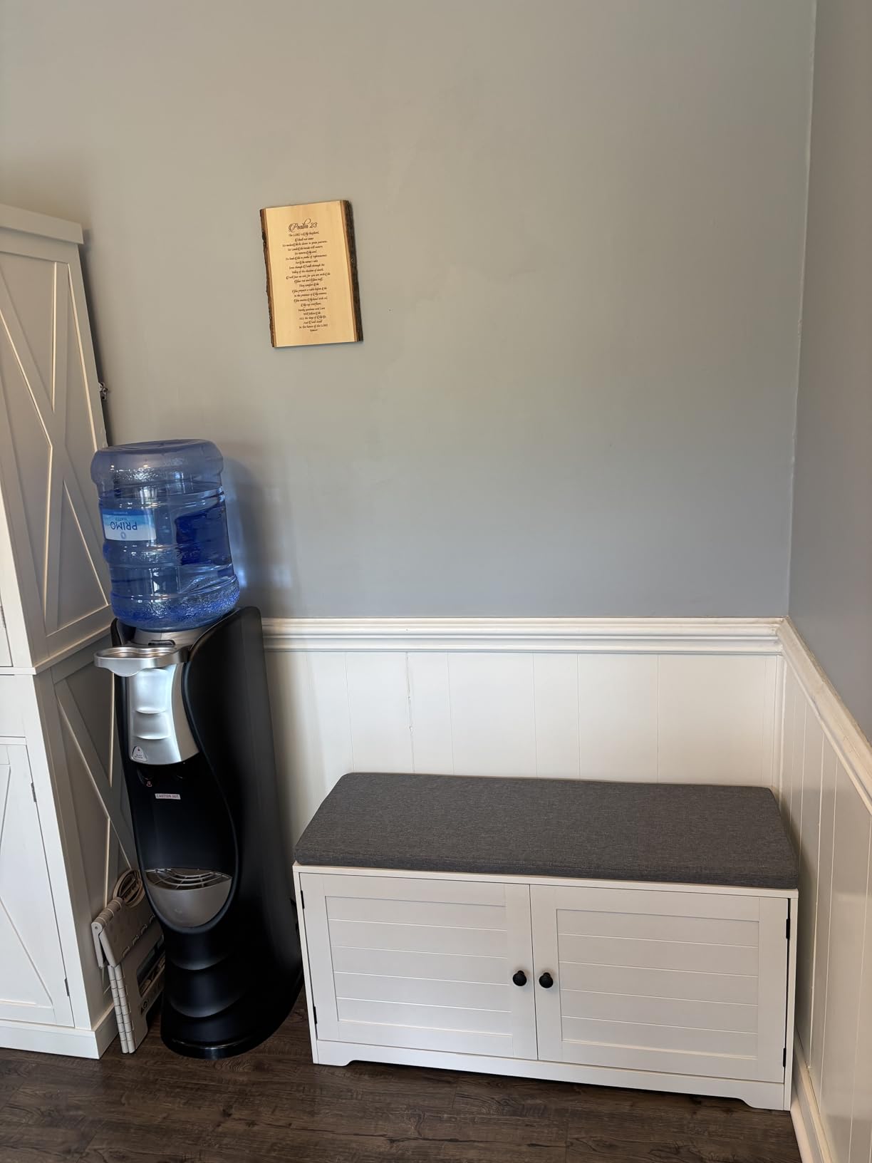 VASAGLE Shoe Storage Bench with Cushion, 3-Tier Entryway Bench with Padded Seat, Doors, Adjustable Shelves, 14 x 39.8 x 20.7 Inches, Hallway, Bedroom, Heather Greige and Cappuccino Beige ULSB044L01 customer photo 2