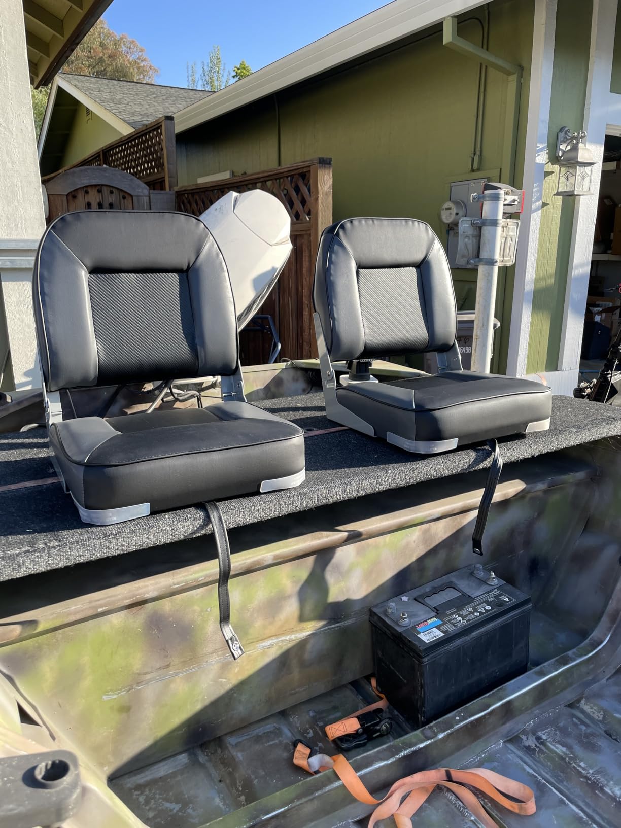 Boat Seats 2 Pack, Skureay Low/High Back Fishing Folding Boat Seat Waterproof Captain Boat Chair, Boatseat 2 Pack Suitable for Jon/Pontoon/Canoe/Bass Tracker Boat seats-UNIQUE Color Design (Gray/White) customer photo 1