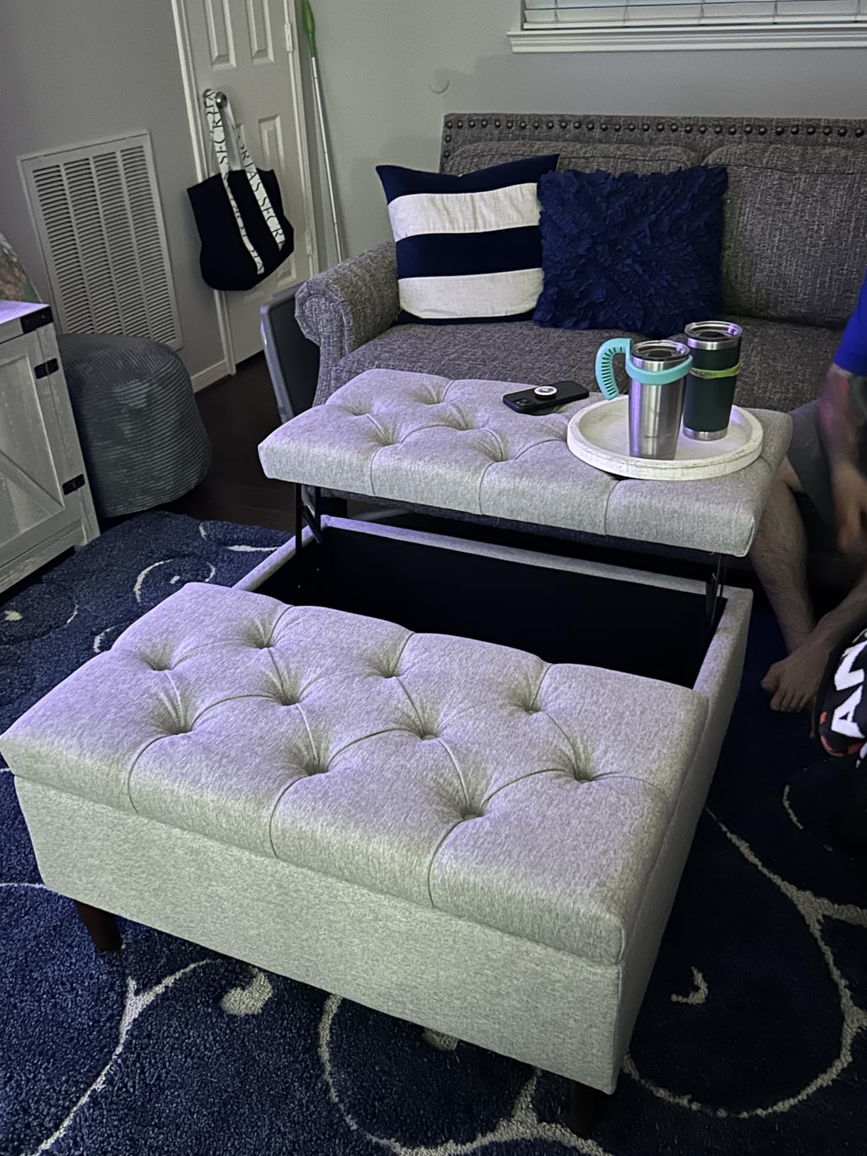 Weture 35 Inch Extra Large Storage Ottoman Coffee Table, No Assembly Required, Oversized Square Ottoman with Storage, Tufted Upholstered Ottomans Coffee Table for Living Room (Fabric, Dark Grey) customer photo 1