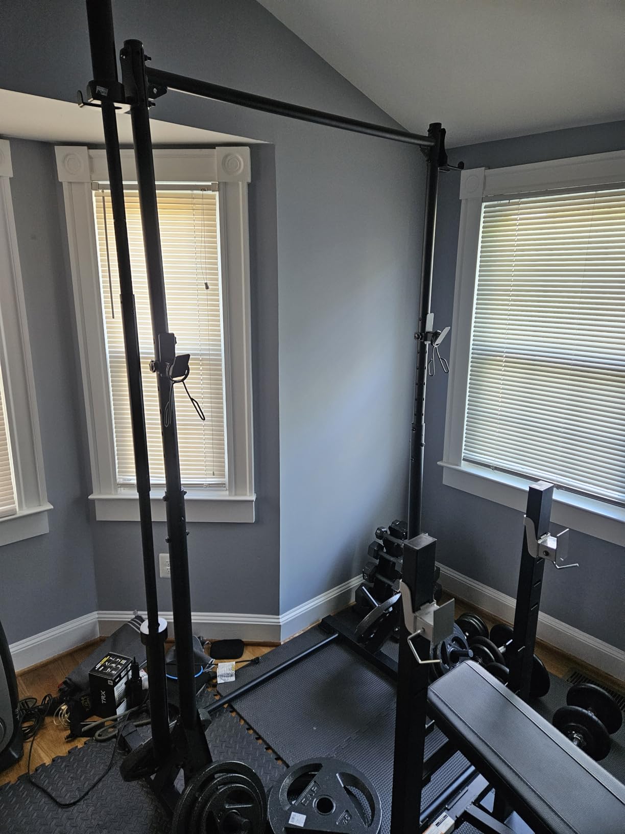 Jusgym Squat Rack with Pull Up Bar, Heavy Duty 600LBS Weight Capacity Squat Rack for Home Gym, Adjustable Multi-Functional Power Racks Strength Training Fitness Equipment customer photo 1