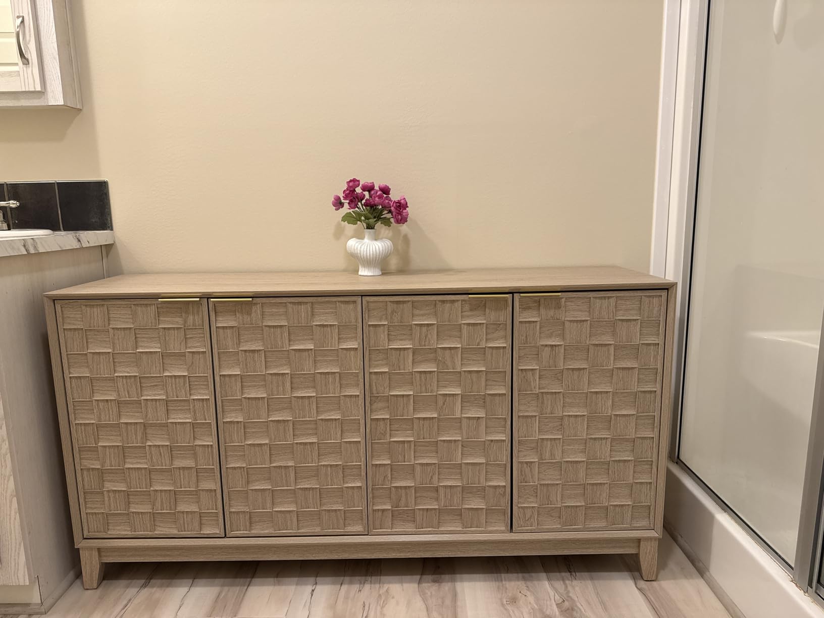 COLAMY Fluted Sideboard Cabinet with Storage - Solid Wood Buffet for Dining Room, Credenza Console with Adjustable Shelves, Walnut Finish, Mid Century Modern Style, Oak White customer photo 2