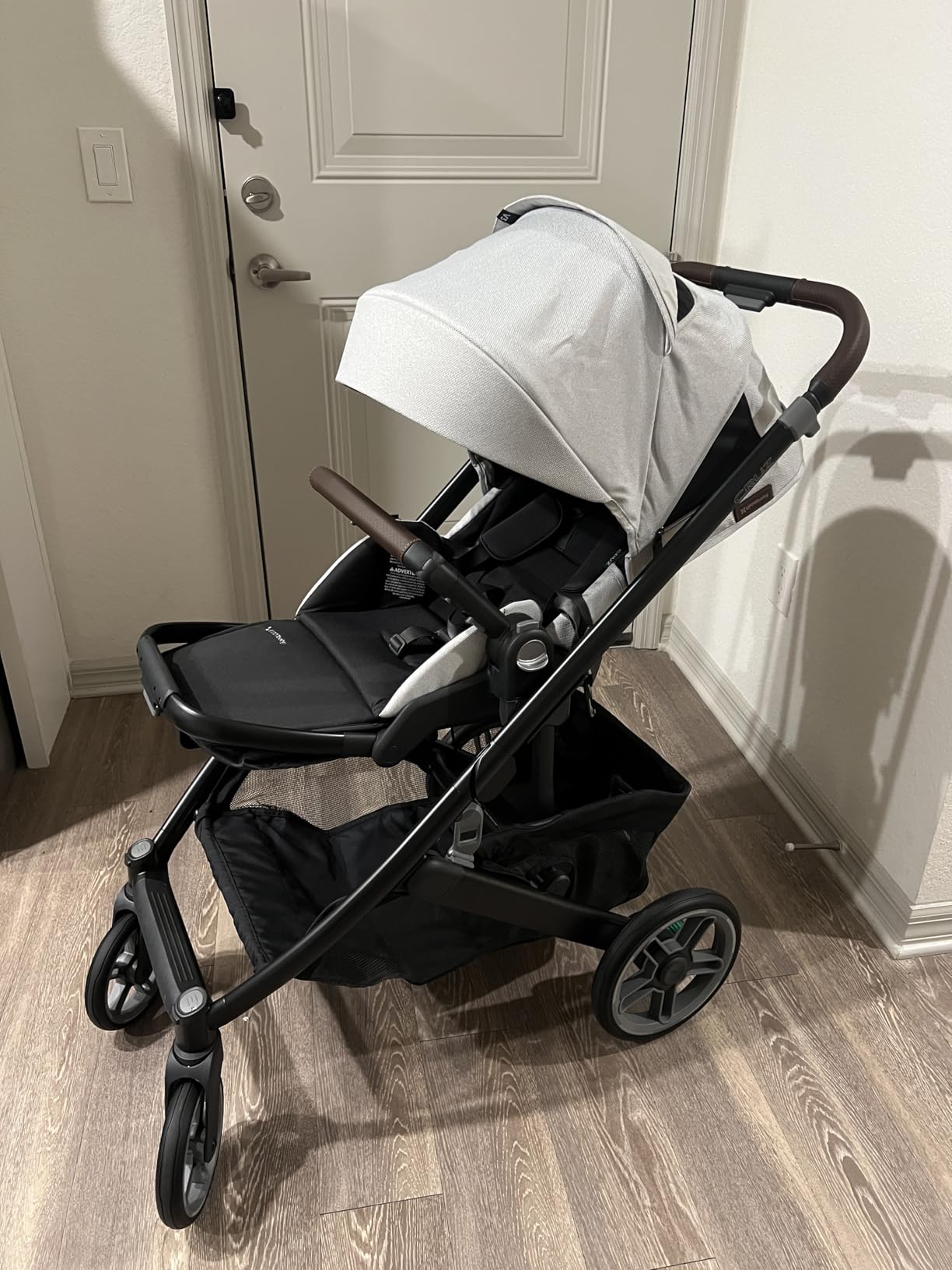 UPPAbaby Cruz V3 Stroller - from Birth + Car Seat Compatible - Full-Size, Reversible Seat - Infant Insert, Bug and Rain Shields Included - Greyson (Charcoal Mélange/Carbon Frame/Saddle Leather) customer photo 1