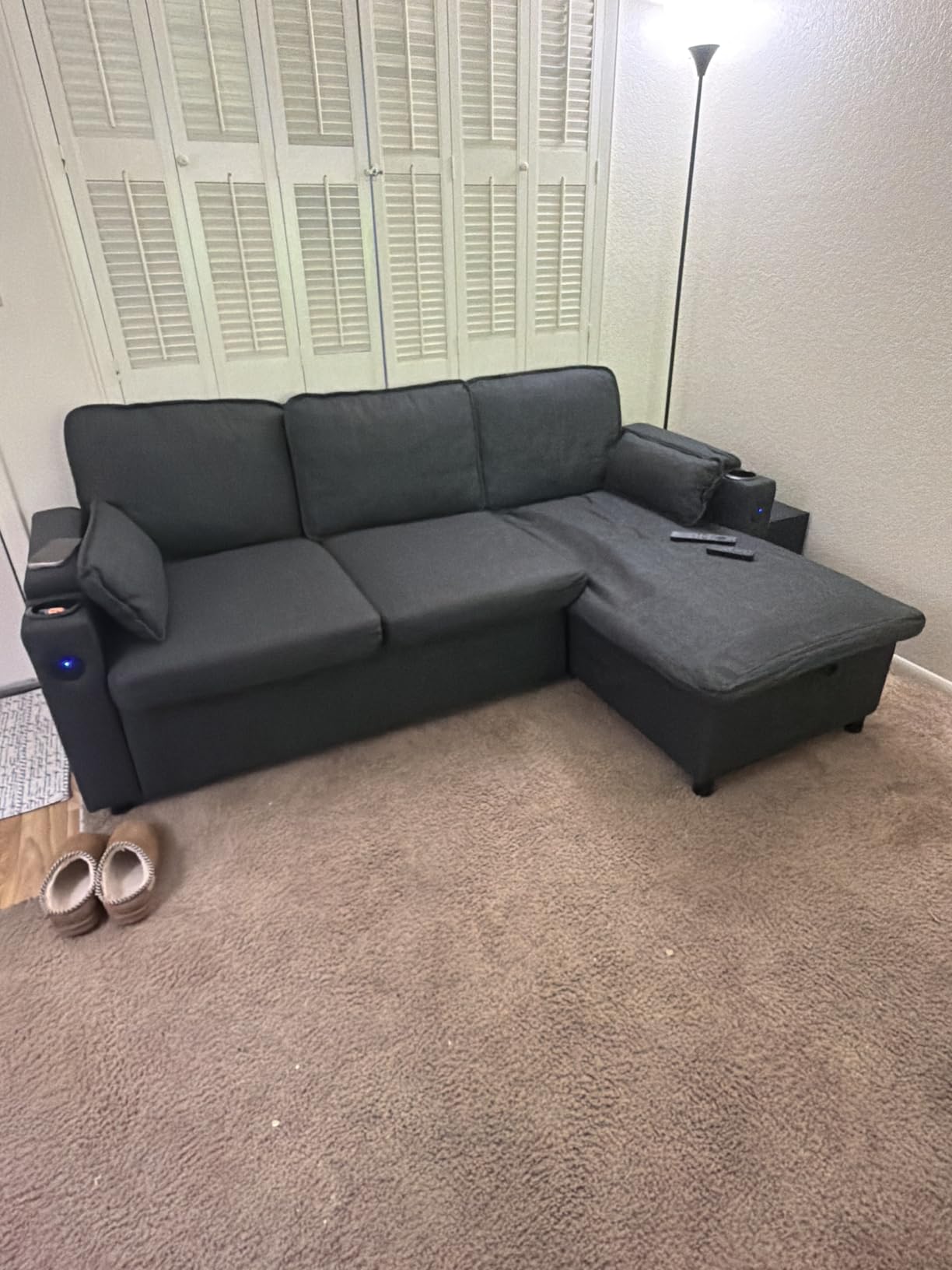 DURASPACE Sofa Bed Sleeper Pull Out 2 in 1 Sectional Sleeper Sofa Couches with Storage,USB, Cup Holder,Pullout Sectional Couches for Apartment Living Room (Beige) customer photo 1