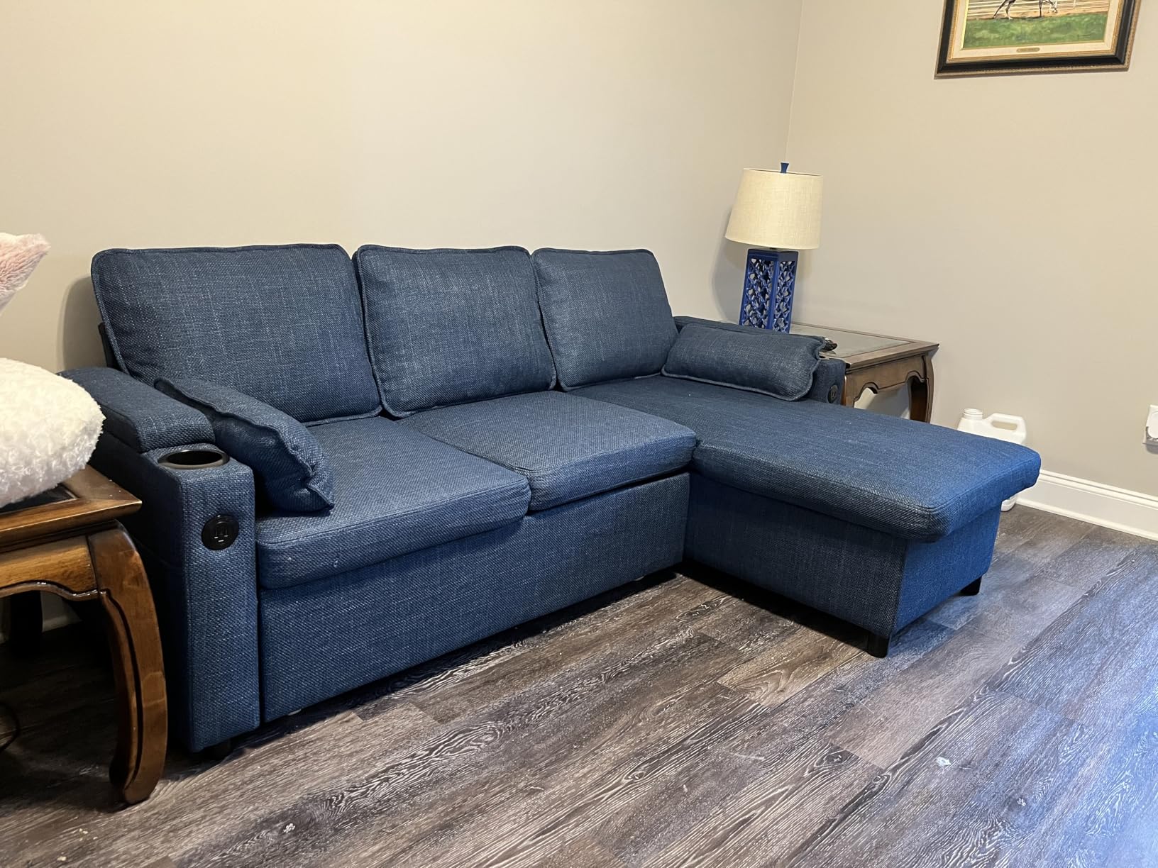 DURASPACE Sofa Bed Sleeper Pull Out 2 in 1 Sectional Sleeper Sofa Couches with Storage,USB, Cup Holder,Pullout Sectional Couches for Apartment Living Room (Beige) customer photo 2