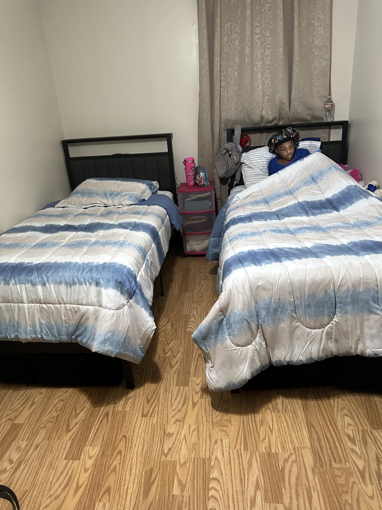 Furnulem Queen Bed Frame with Charging Station and LED Lights, Grey Upholstered Headboard with Shelves, Metal Platform Bed with 2 Under-Bed Storage (Fabric Drawer on Wheels), No Box Spring Needed customer photo 2