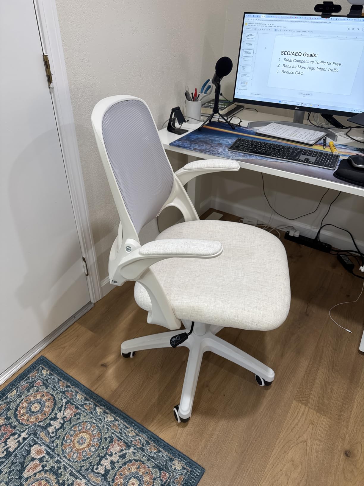 NEO CHAIR Office Desk Gaming Ergonomic Computer Chair with Lumbar Back Support Adjustable Height Swivel Rolling Wheels Flip-up Arms Mesh Chair for Home Vanity, Ivory customer photo 1
