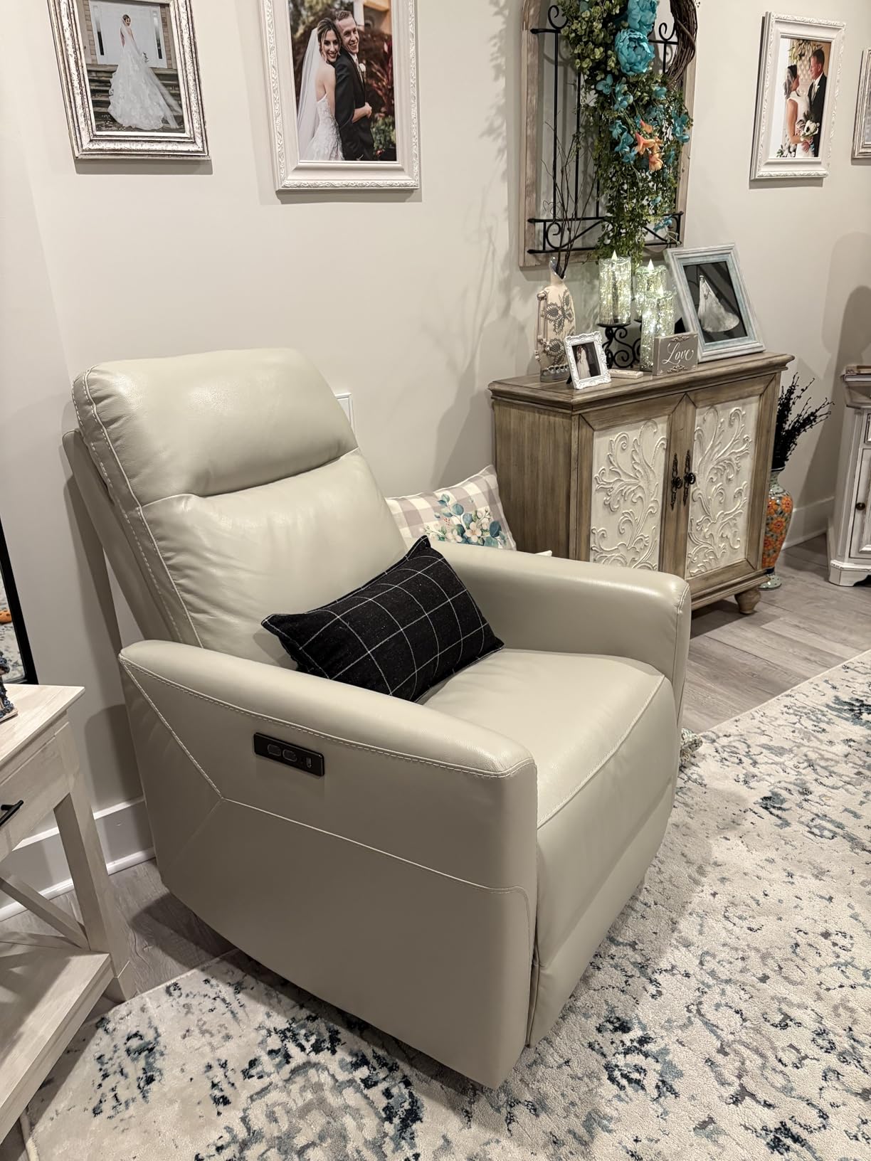 CHITA Power Recliner Chair for Adults, Electric Zero Clearance Wall Hugger Recliner for Small Spaces, Modern Living Room and RV Recliner Chair with Adjustable Power Headrest & Charging Ports, Beige customer photo 2