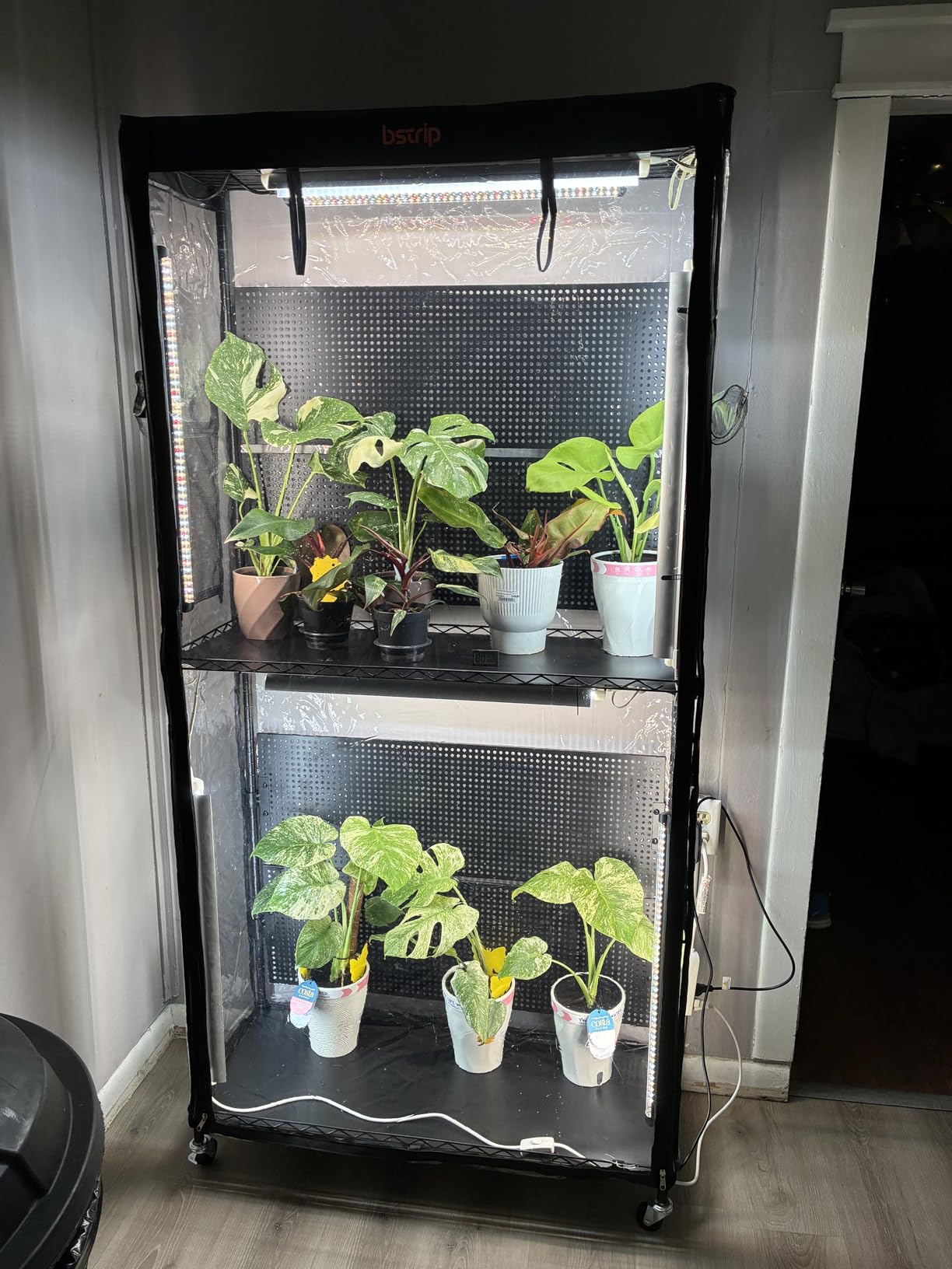 Bstrip Plant Cabinet with Pegboard, 3 Tier Plant Shelf with Grow Light, Metal Plant Stand with 4 Pack 96W Grow Lights for Indoor Plant, Foliage Plants, Seed Starting, 35.4