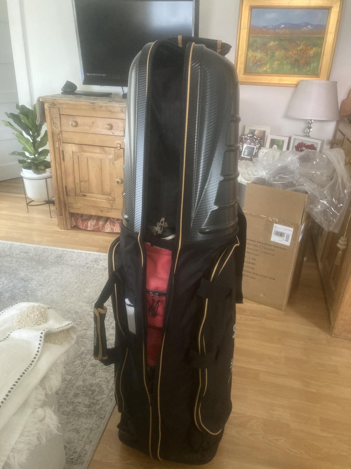 Golf Travel Bags for Airlines with Carbon Fiber Hard Top, Protective Club Traveling Cover with Wheel, Golf Club Carrier Case for Airplanes, Thick Padding, Durable Zippers and 2 Sided Spacious Pockets customer photo 1