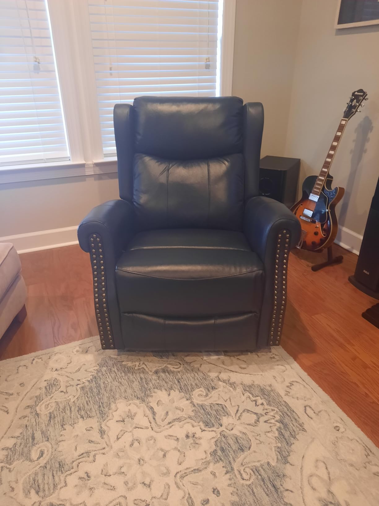 PELUMY Genuine Leather Recliner Chair for Adults, 360 Swivel Glider Rocker with Heat & Vibrating Massage, Push Back Recliner Chair, Lounge Chair for Living Room, Bedroom, Nursery (Burgundy Brown) customer photo 1