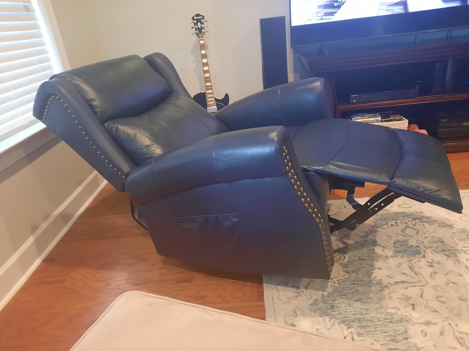 PELUMY Genuine Leather Recliner Chair for Adults, 360 Swivel Glider Rocker with Heat & Vibrating Massage, Push Back Recliner Chair, Lounge Chair for Living Room, Bedroom, Nursery (Burgundy Brown) customer photo 2