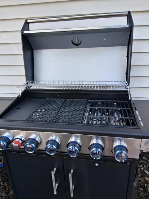 Brand-Man 6-Burner Propane Gas Grill with 12,000 BTU Infrared Sear Side Burner, Porcelain-Enameled Cast Iron Diamond-Pattern Grates & Griddle, 624 Sq.In. BBQ Station with Storage Cabinet for Barbecue customer photo 2