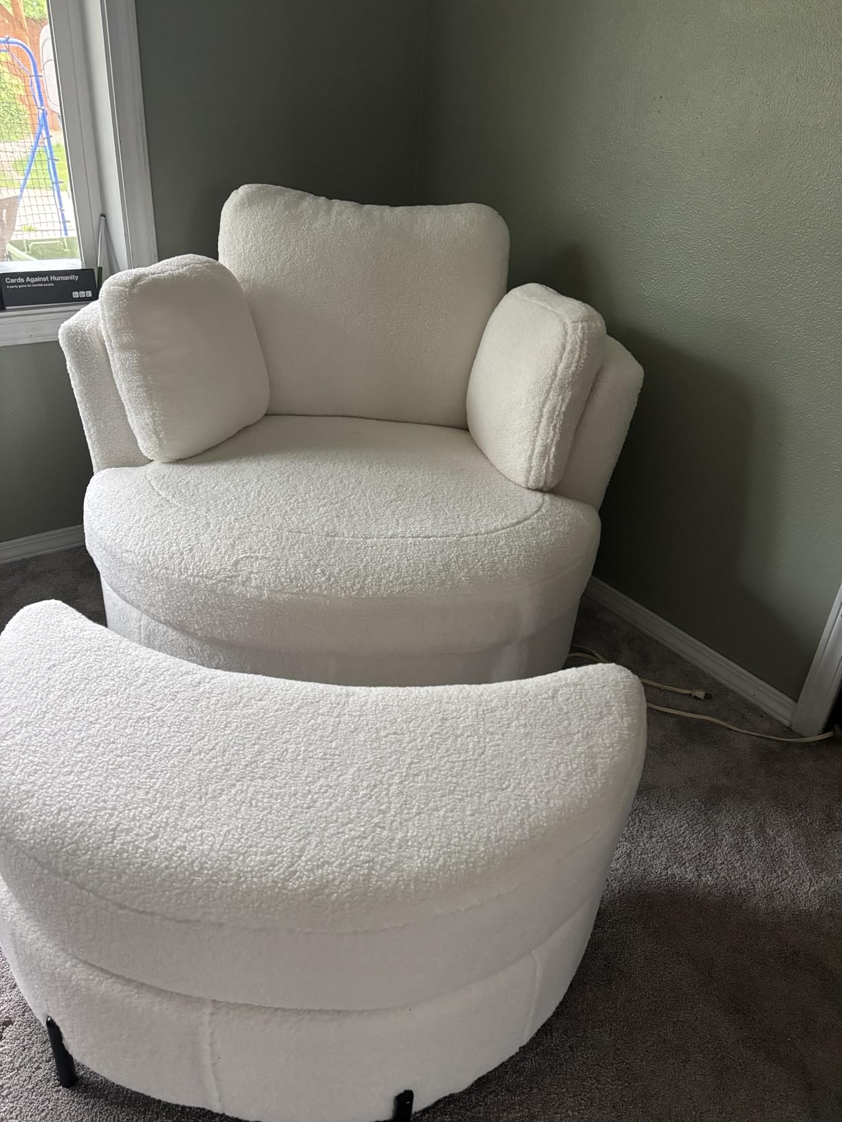 54.9''W Oversized Accent Barrel Chair, Chenille Upholstered Comfy Couch Sofa with 5 Pillows for Living Room, Apartment, Bedroom (Beige Yellow) customer photo 1