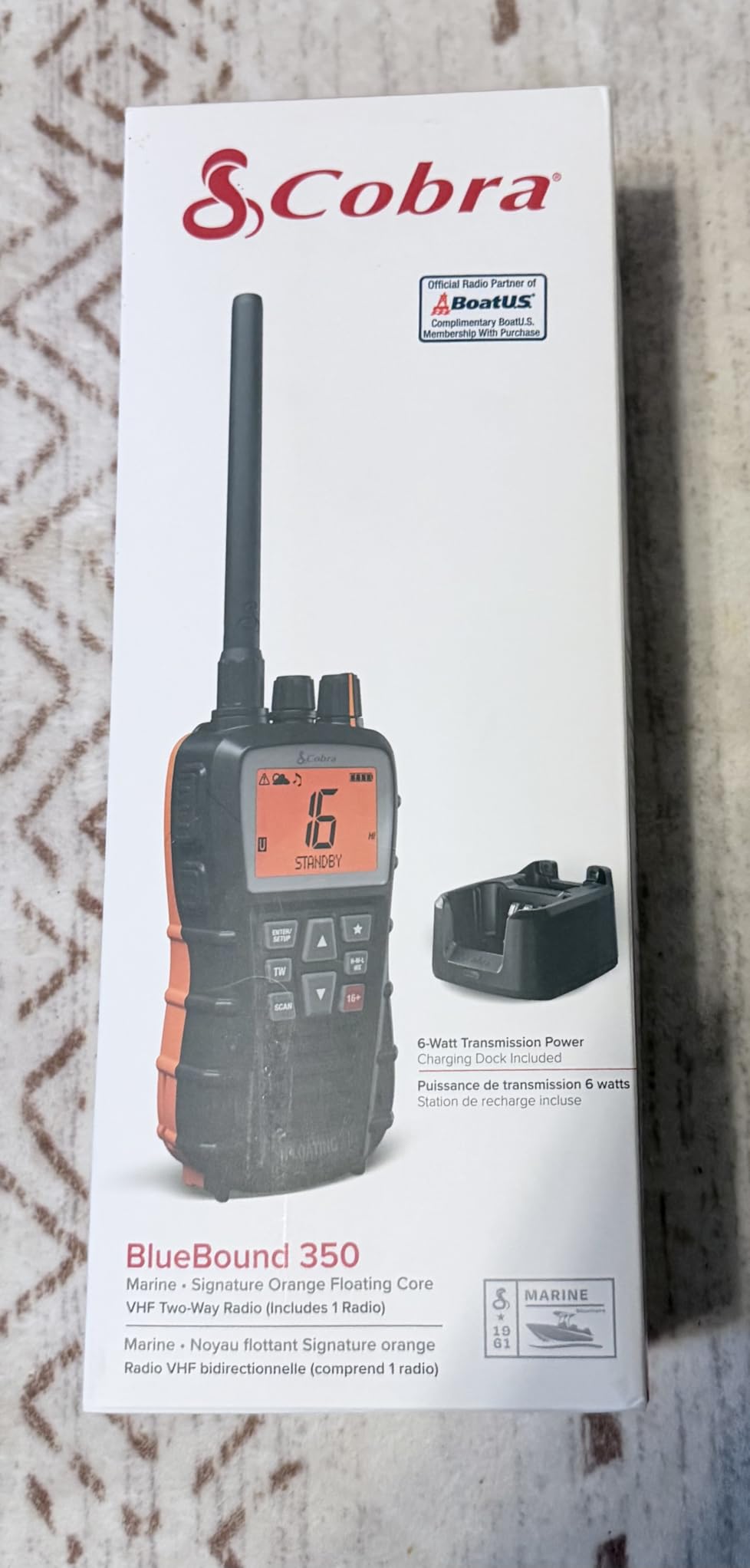 Cobra BlueBound 350 VHF Handheld Marine Radio - Black - 6-Watt, Floating, Long Range, NOAA Weather Alerts, International Functionality, IPX7 Waterproof, USB-C, Submersible, LCD Screen, Belt Clip customer photo 1