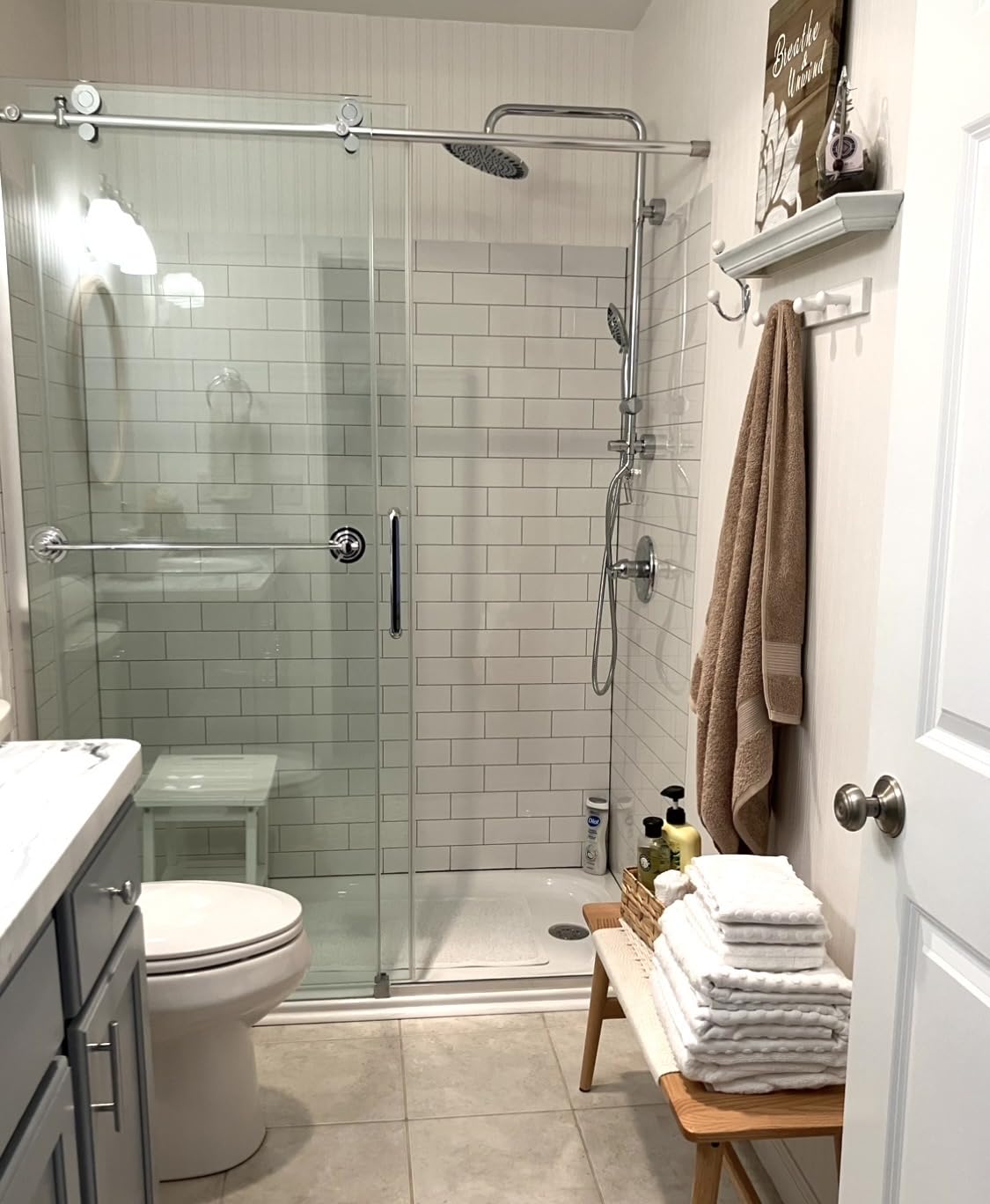BRIGHT SHOWERS Rain Shower System Combo - 9 Inch Rainfall & Handheld Shower Heads with Power Wash, Solid Brass Rail, Height Adjustable Holder, 60 Inch Long Stainless Steel Hose, Matte Black customer photo 2