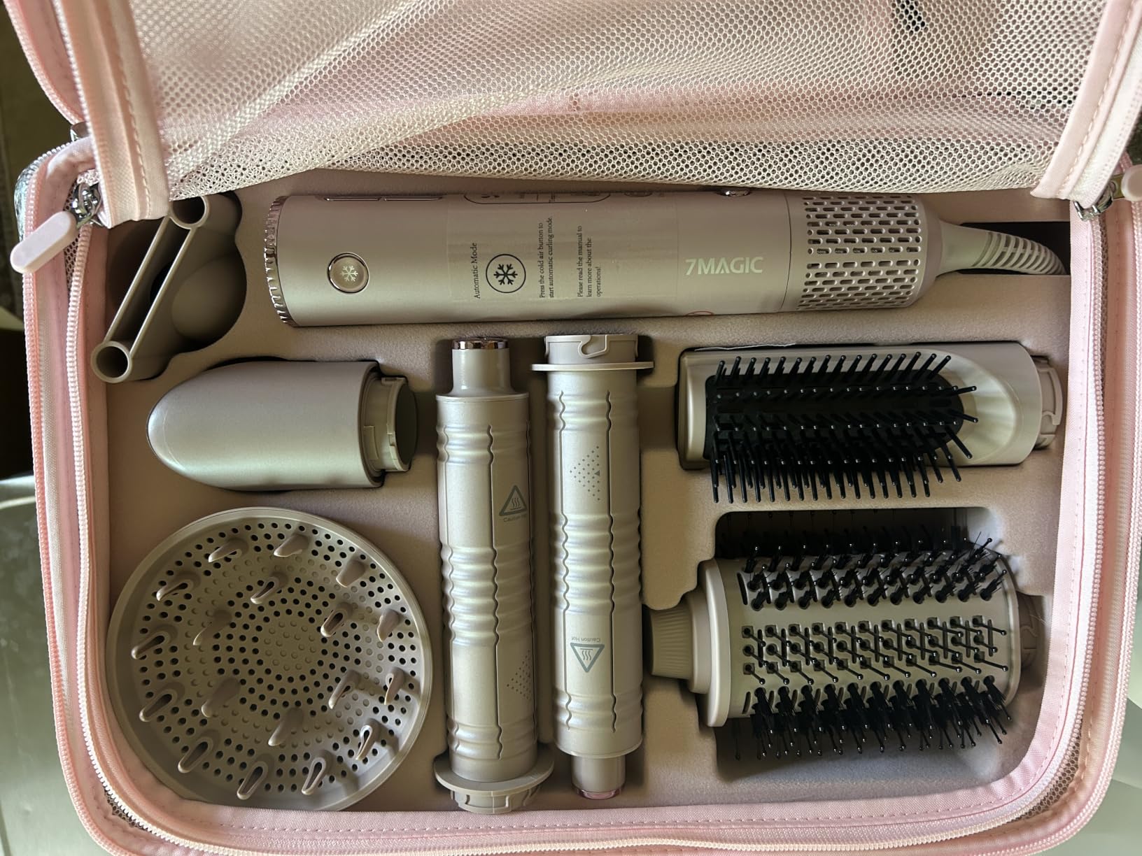 7MAGIC 7-in-1 Hot Air Styler, Hair Styler Dryer Brush with Auto-Wrap Curlers, High-Speed Hair Dryer, Travel Case, Champagne Gold customer photo 2