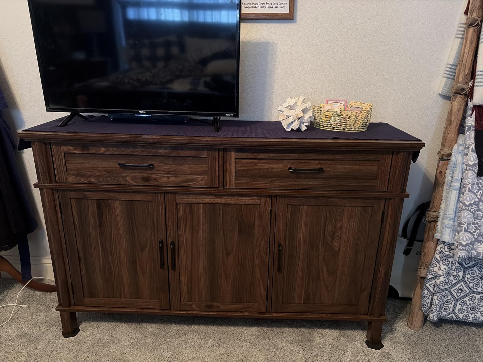 ONBRILL 48 Inch Buffet Cabinet with Storage, Farmhouse Sideboard Buffet w/2 Drawers and 3 Doors, Wood Coffee Bar Cabinet with Adjustable Shelves, Sideboard Storage for Kitchen, Living Room, Brown customer photo 1