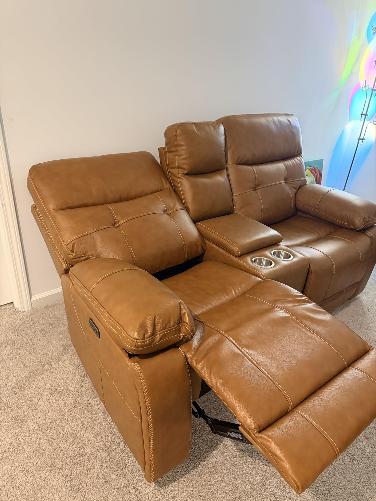 CANMOV Genuine Leather Recliner Chair, Power Single Reclining Sofa with Comfortable Arms and Back, Modern Electric Recliner Couch Set with Hidden Cup Holders, USB, Type C Port for Living Room, Dark Brown customer photo 2