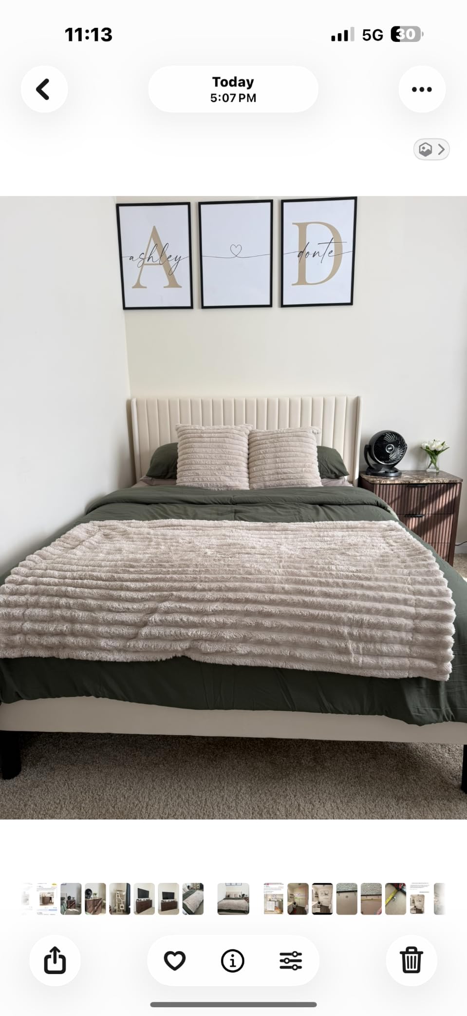 Allewie Queen Size Velvet Bed Frame/Vertical Channel Tufted Wingback Headboard/Upholstered Platform Bed/Strong Wooden Slats/No Box Spring Needed/Easy Assembly/Cream White customer photo 1