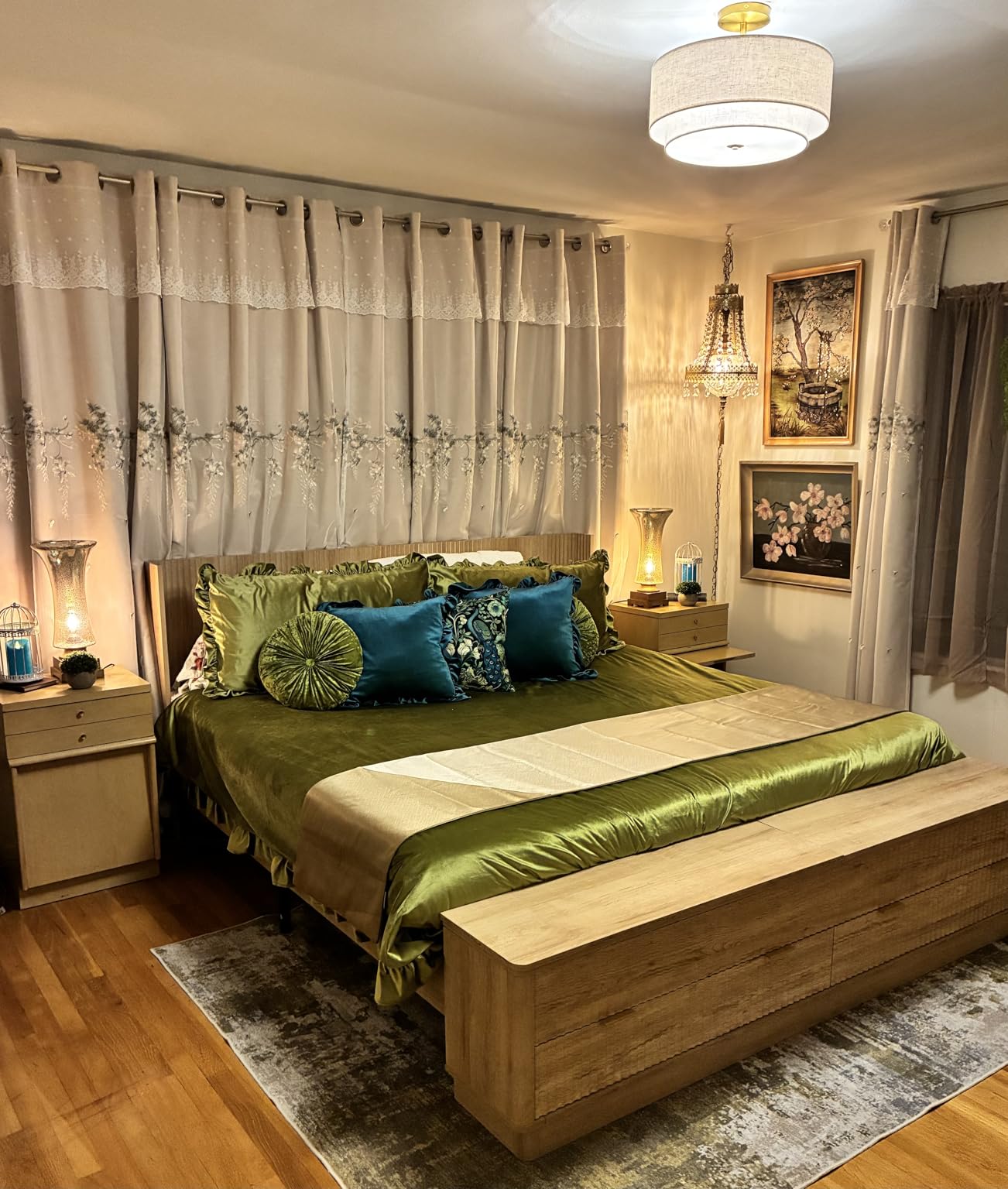 T4TREAM Fluted King Size Bed Frame with Wingback Headboard, Footboard Storage Bench with Built-in Drawers & Lift-Up Compartments, Wood & Steel Platform Bed, No Box Spring Needed, Natural Oak customer photo 1