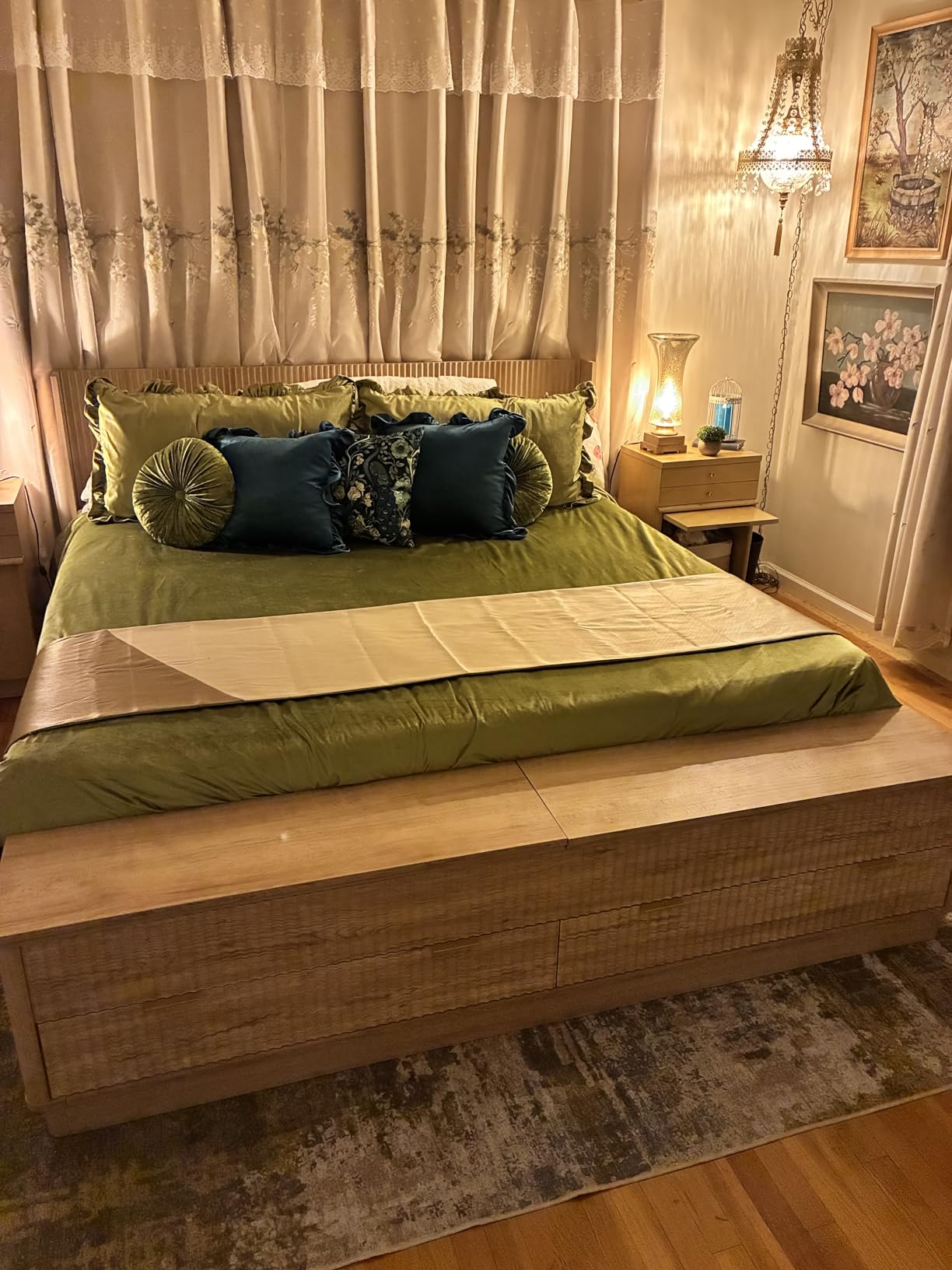 T4TREAM Fluted King Size Bed Frame with Wingback Headboard, Footboard Storage Bench with Built-in Drawers & Lift-Up Compartments, Wood & Steel Platform Bed, No Box Spring Needed, Natural Oak customer photo 2