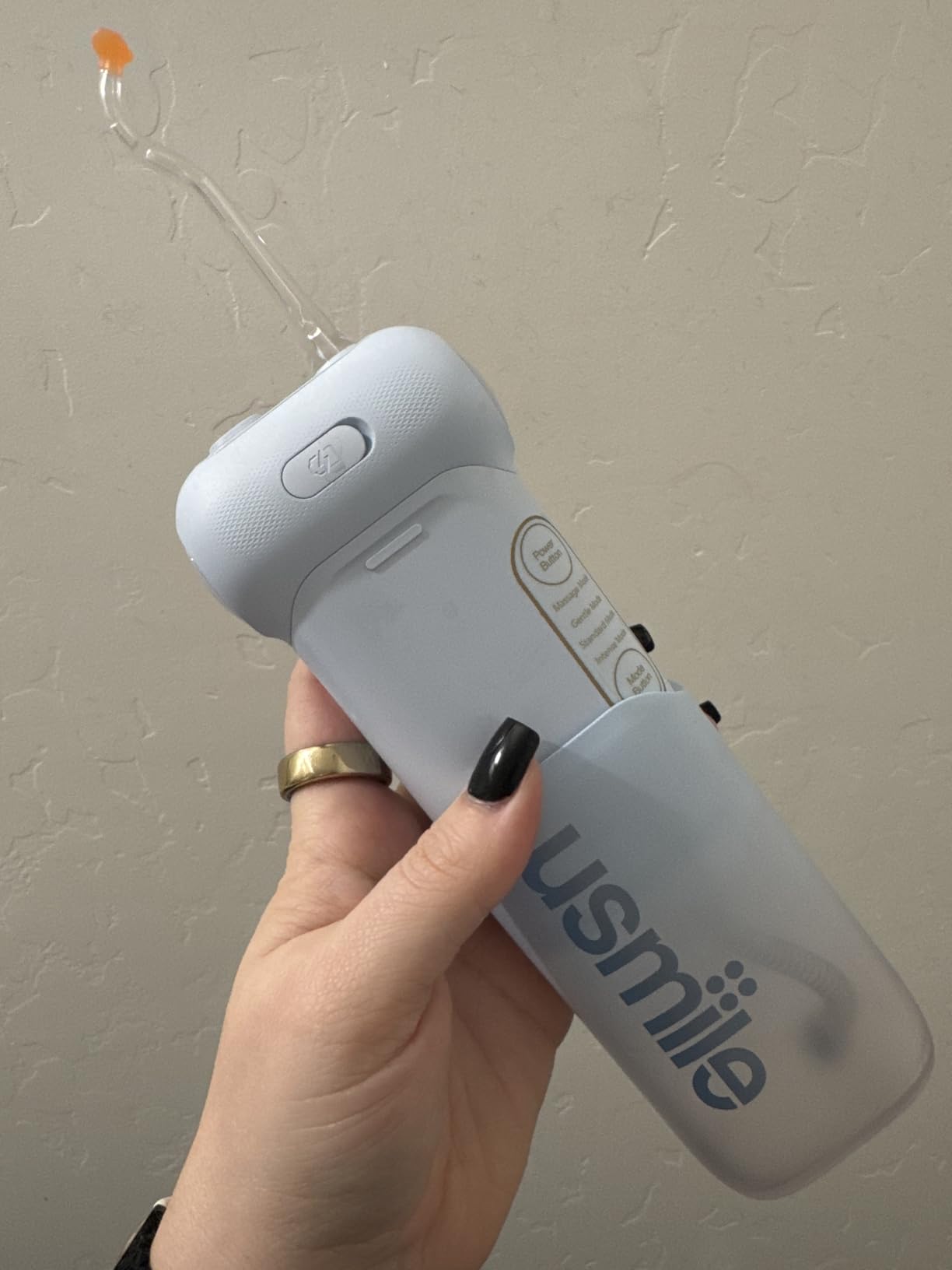 usmile C10 Portable Water Flosser for Travel - 95-Day Battery, 4 Modes, 360° Nozzle, 180ml Tank, IPX7 Waterproof, Dentist-Recommended for Braces, Implants & Sensitive Gums(Purple) customer photo 1