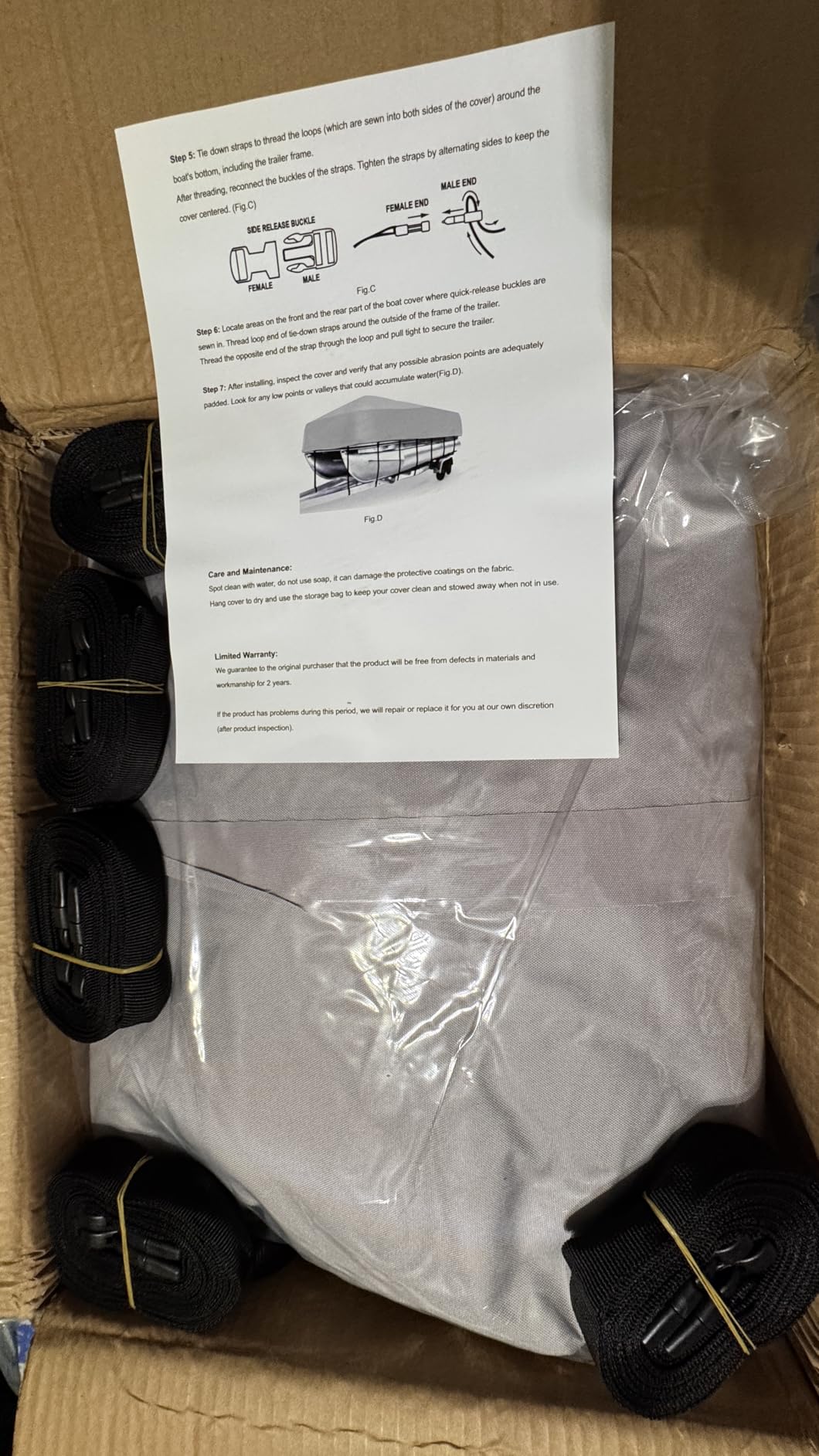 Pontoon Boat Cover 19-21 ft, 1200D Heavy Duty Waterproof Pontoon Cover with 14 Windproof Straps, Elastic Hem & Motor Cover, Fits 19 ft 20 ft 21 ft Pontoon Boats Up to 8.5 ft Beam, Gray customer photo 2