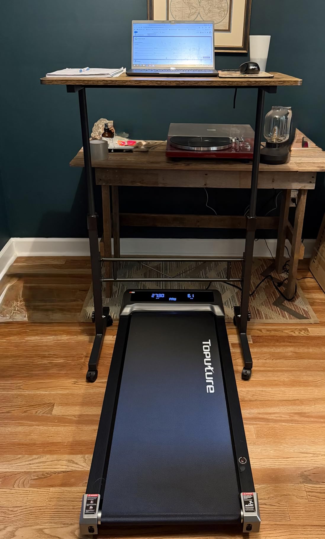 TOPUTURE Walking Pad with 10% Incline, 3.0HP Smart Under Desk Treadmill, Quiet Walking Pad for Home Office, Running Machine 300 lbs Capacity with RGB LED Screen, Remote/App Control customer photo 1