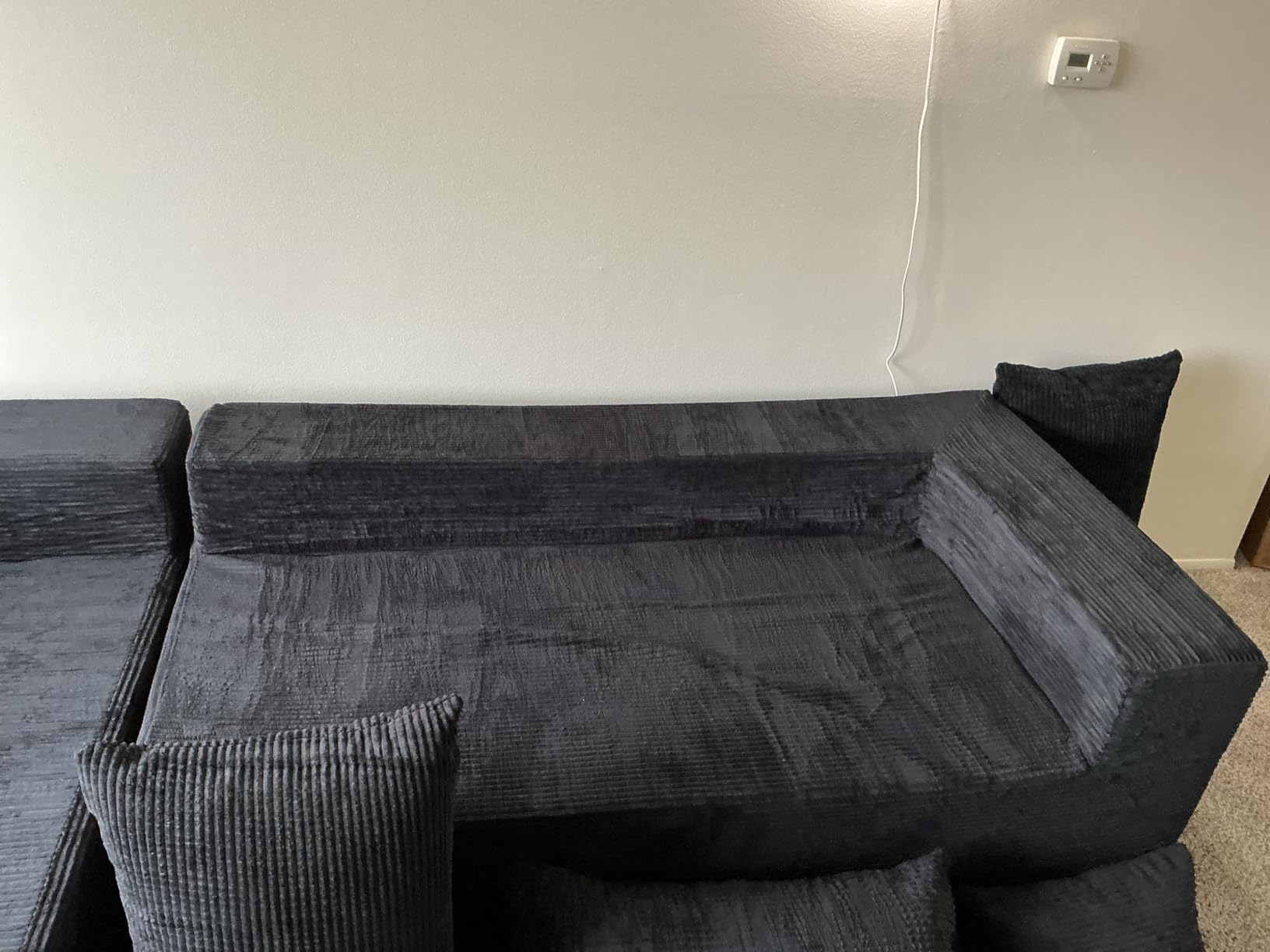 GRUSIGN Cloud Sectional Boneless Couches for Living Room, Modular L Shaped Couch with Deep Seat Oversized Right Facing Chaise, Memory Foam Compressed Spineless 3 Seater Sofa for Apartment, Black customer photo 1