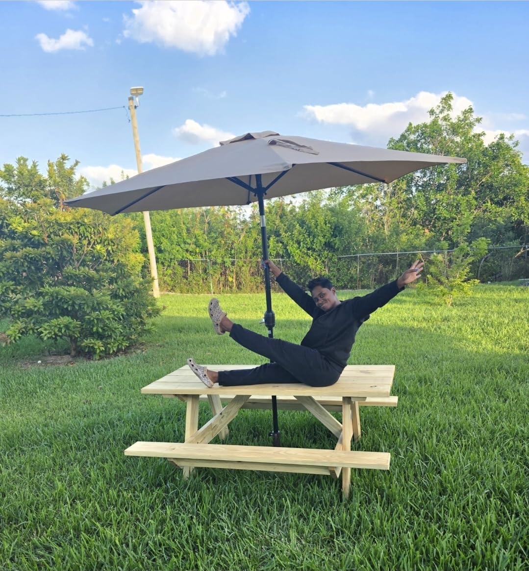 Yaheetech 9FT Patio Umbrella Outdoor with Heavy Duty Base Included, Table Umbrella with Push Button Tilt and Crank, UV Protection Waterproof for Yard/Outdoor/Wedding Parties and Events - Tan customer photo 1