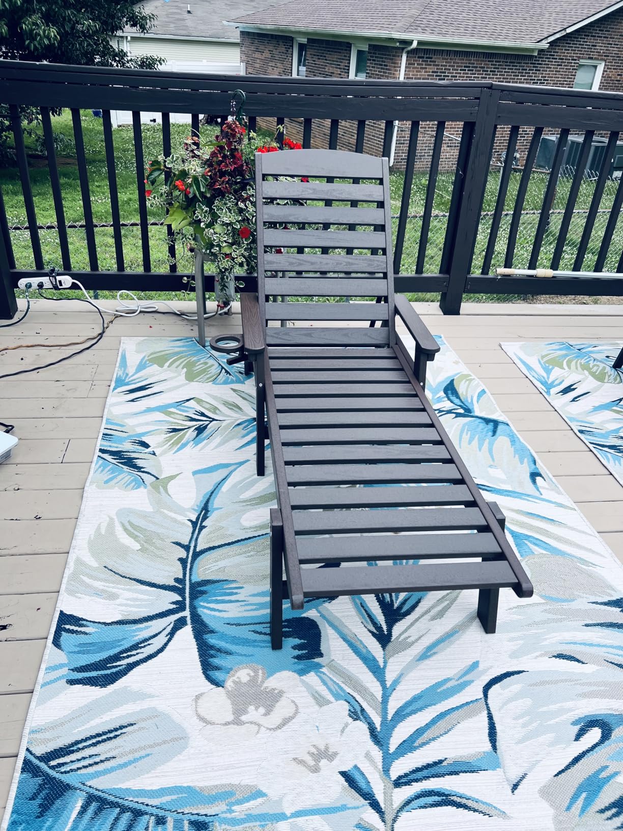 SERWALL Patio Chaise Lounge Chair Set of 2, 78'' Long 5-Positions Adjustable HDPE Outdoor Lounger for Pool, Poly Lounge Chair with Rolling Wheels & Cup Holder for Poolside, Deck, Gray customer photo 1
