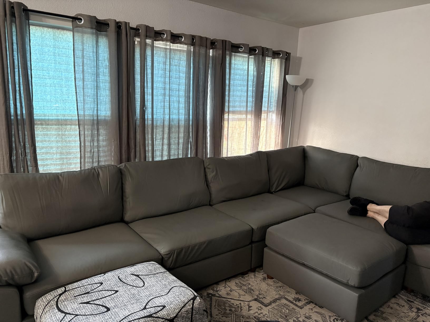 EASE MOOSE Oversized Modular Sectional Sofa, Leather Sectional Couch with Wide Deep Seat, Scratch Resistant Faux Leather Material, L Shaped Sofa for Big Spaces, Beige customer photo 1